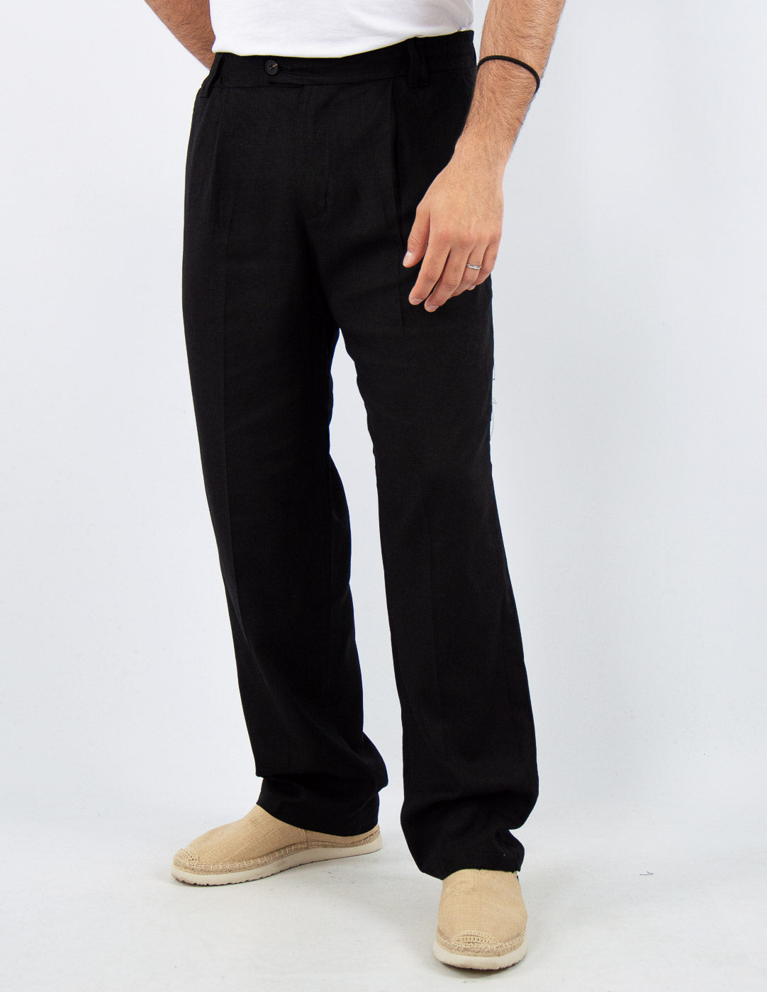 pantalone fondo largo in misto lino