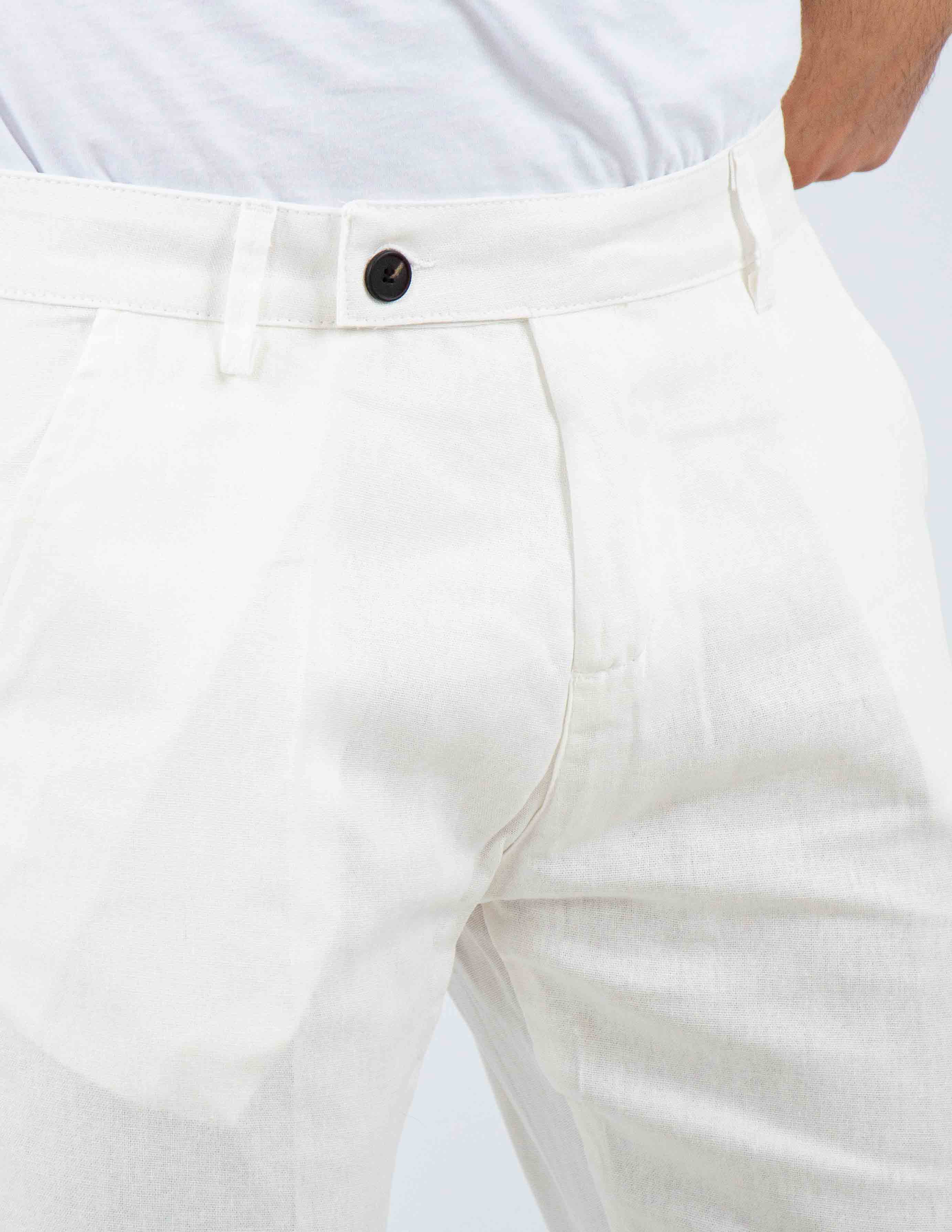 pantalone con abbottonatura allungata misto lino
