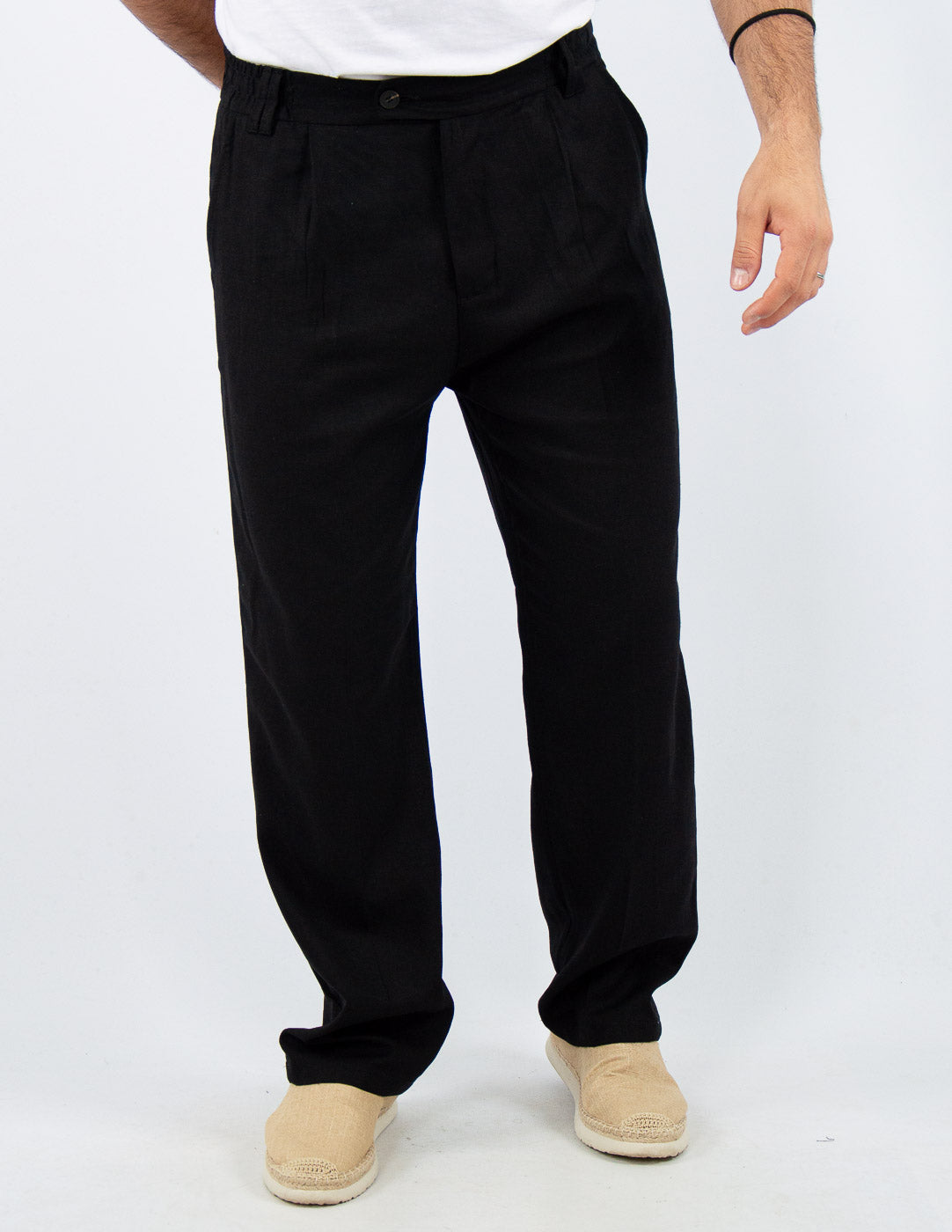 pantalone fondo largo in misto lino