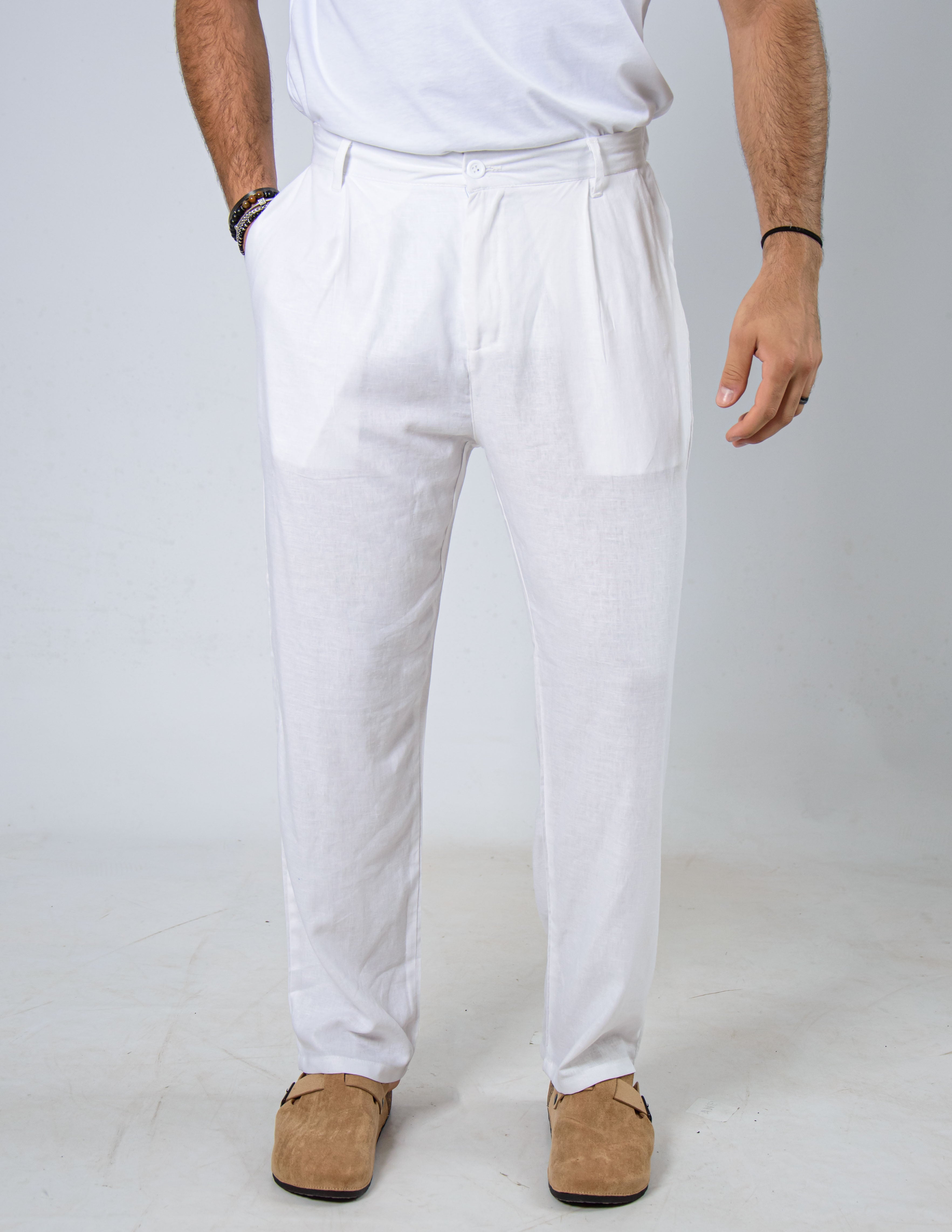 PANTALONE COMODO CON PENCE IN LINO
