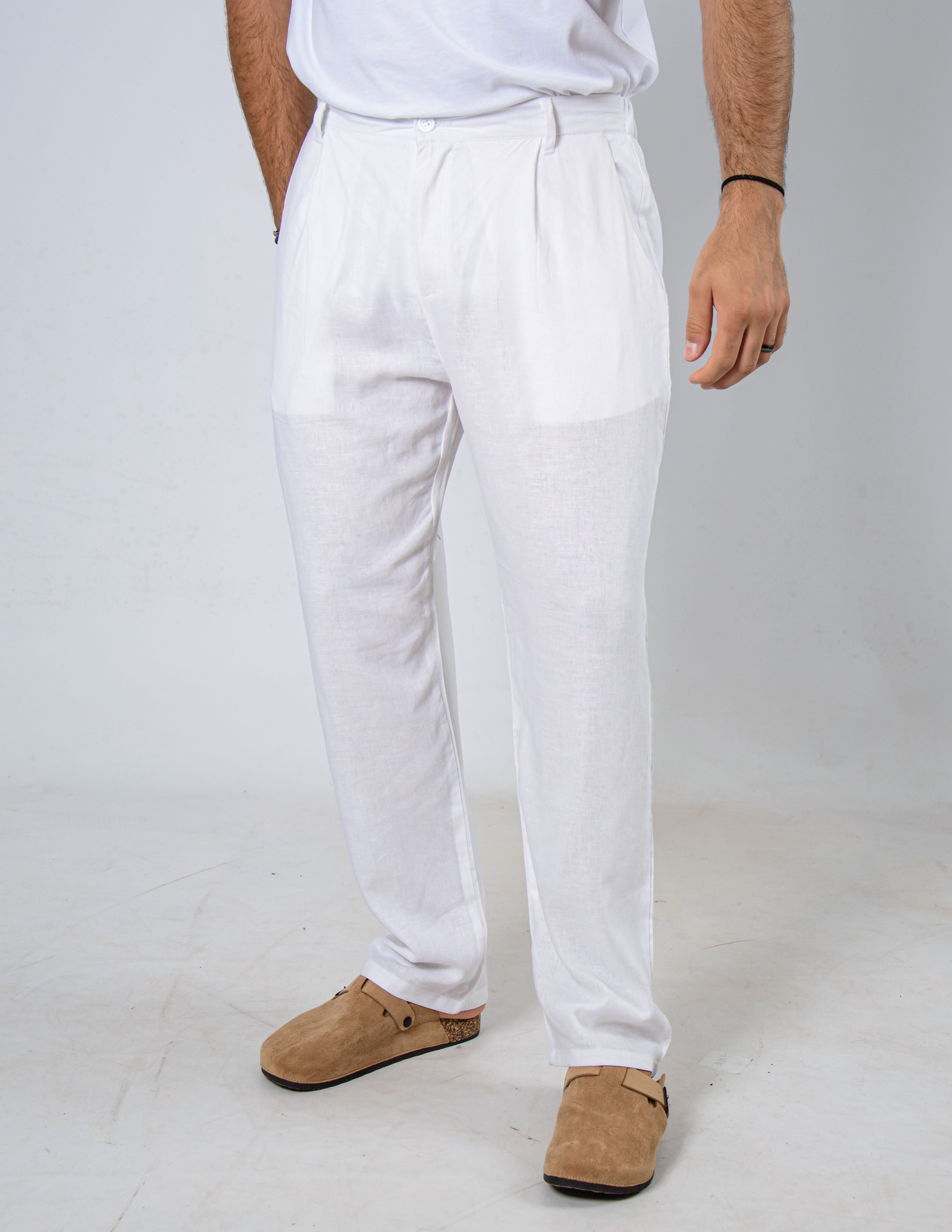 PANTALONE COMODO CON PENCE IN LINO