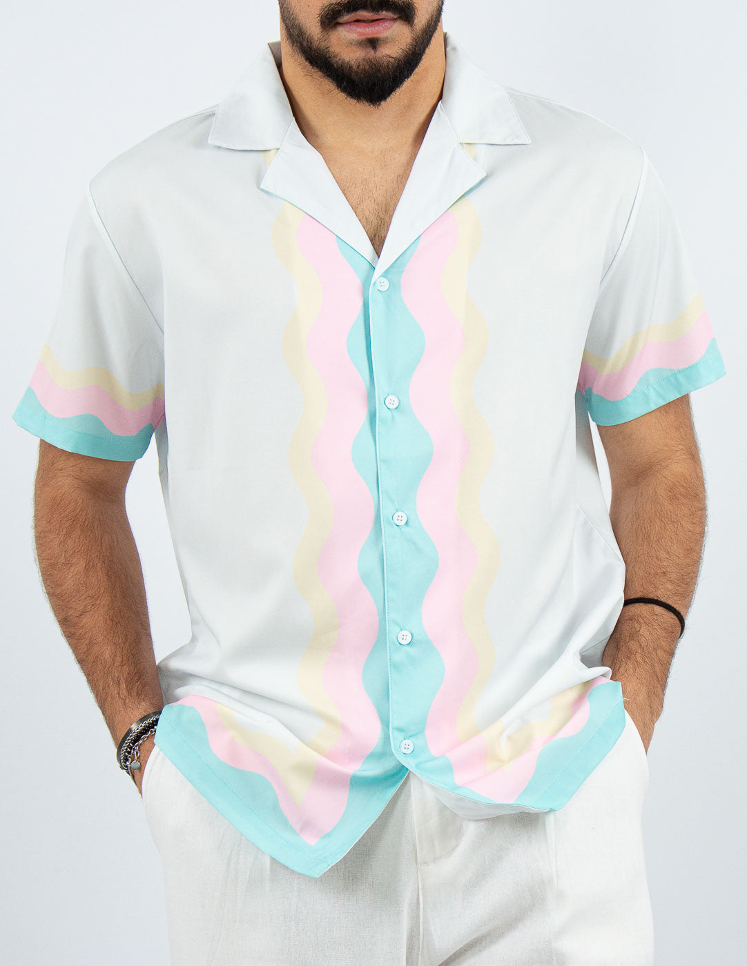 camicia uomo manica corta fantasia astratta