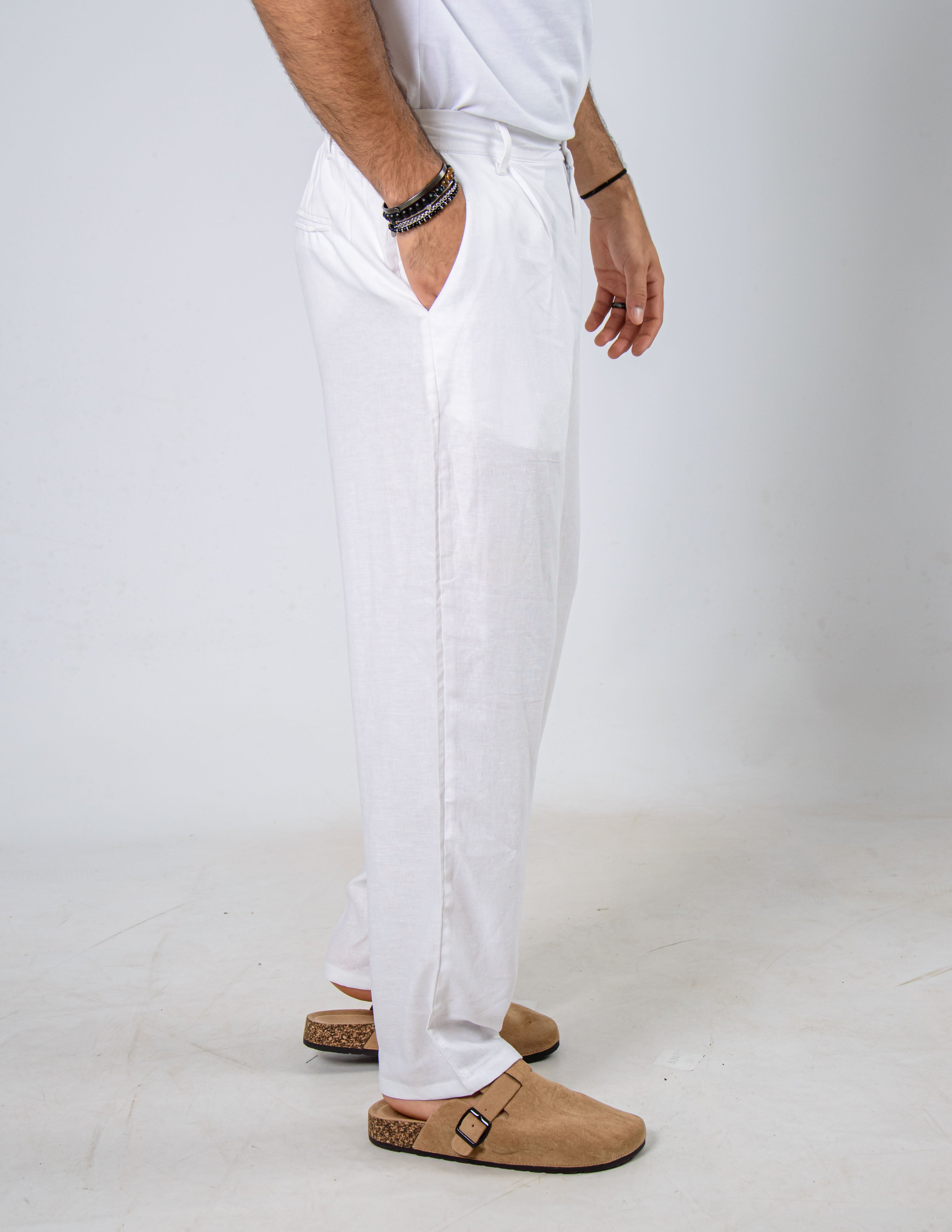 PANTALONE COMODO CON PENCE IN LINO