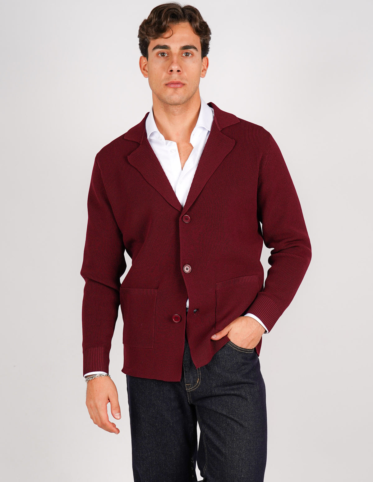 GIACCA MONOPETTO OVER D IN MAGLIA SU TESSUTO TECK