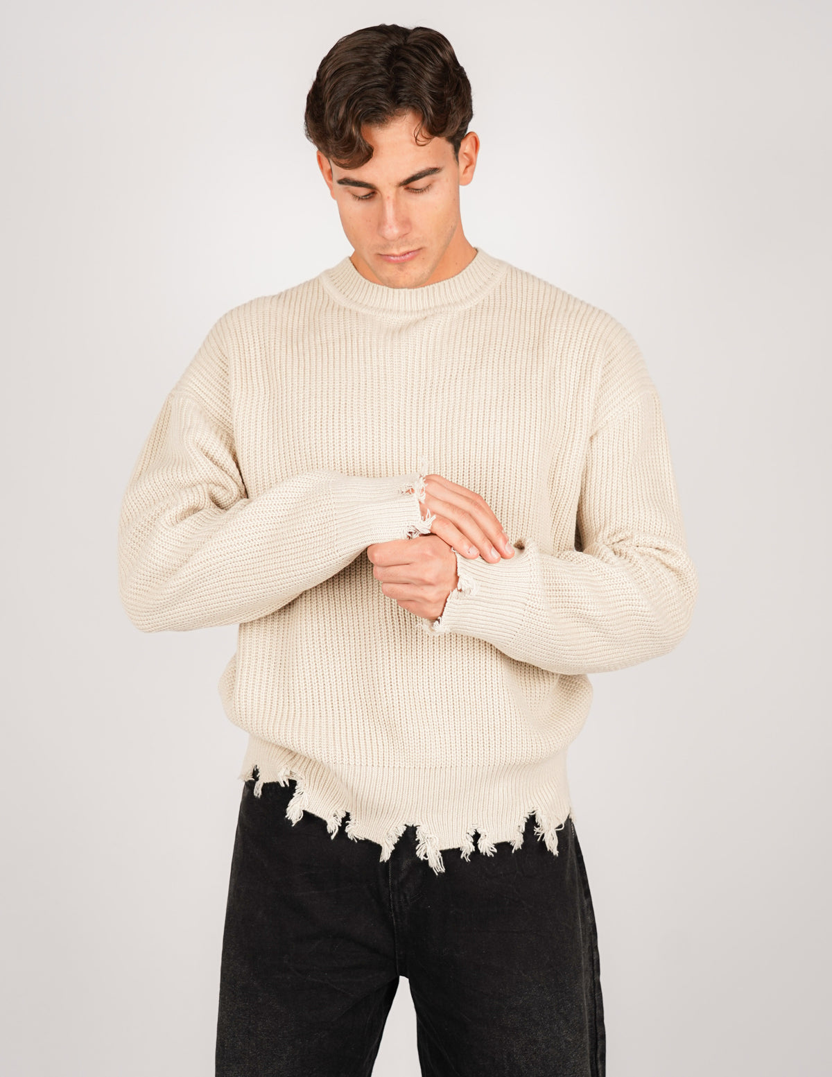 MAGLIONE STRUTTURATO CON ROTTURE OVER