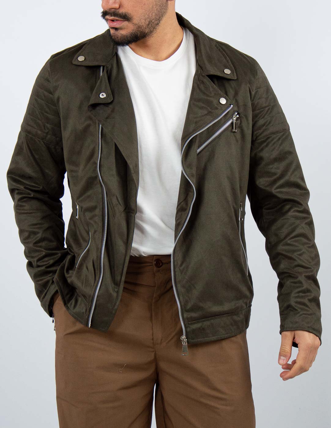 chiodo uomo giubbino camoscio biker