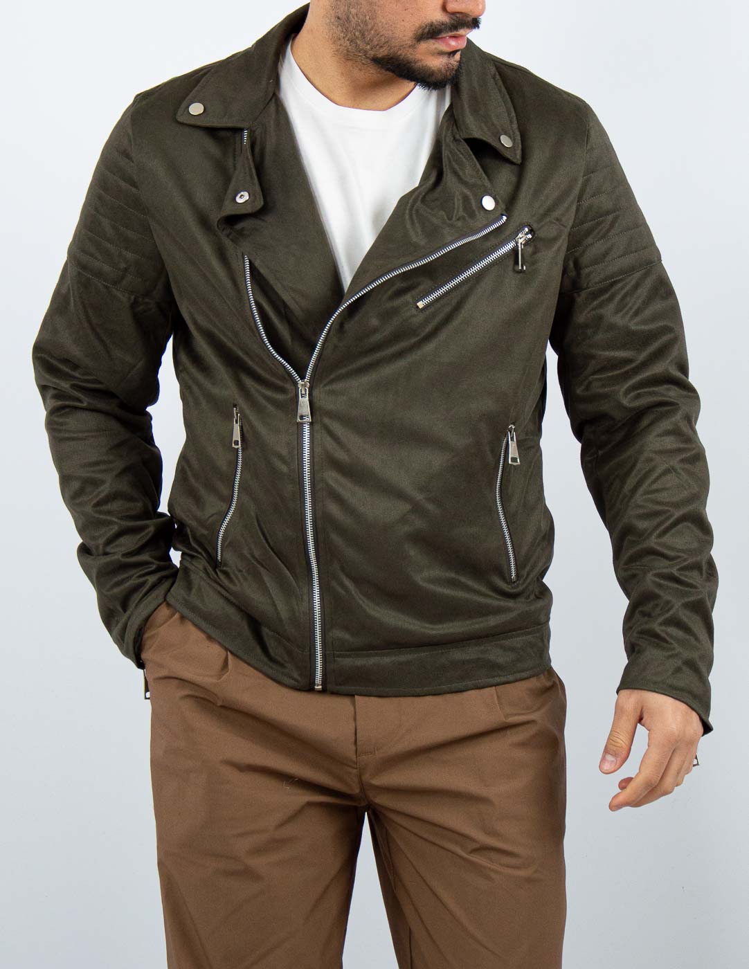 chiodo uomo giubbino camoscio biker