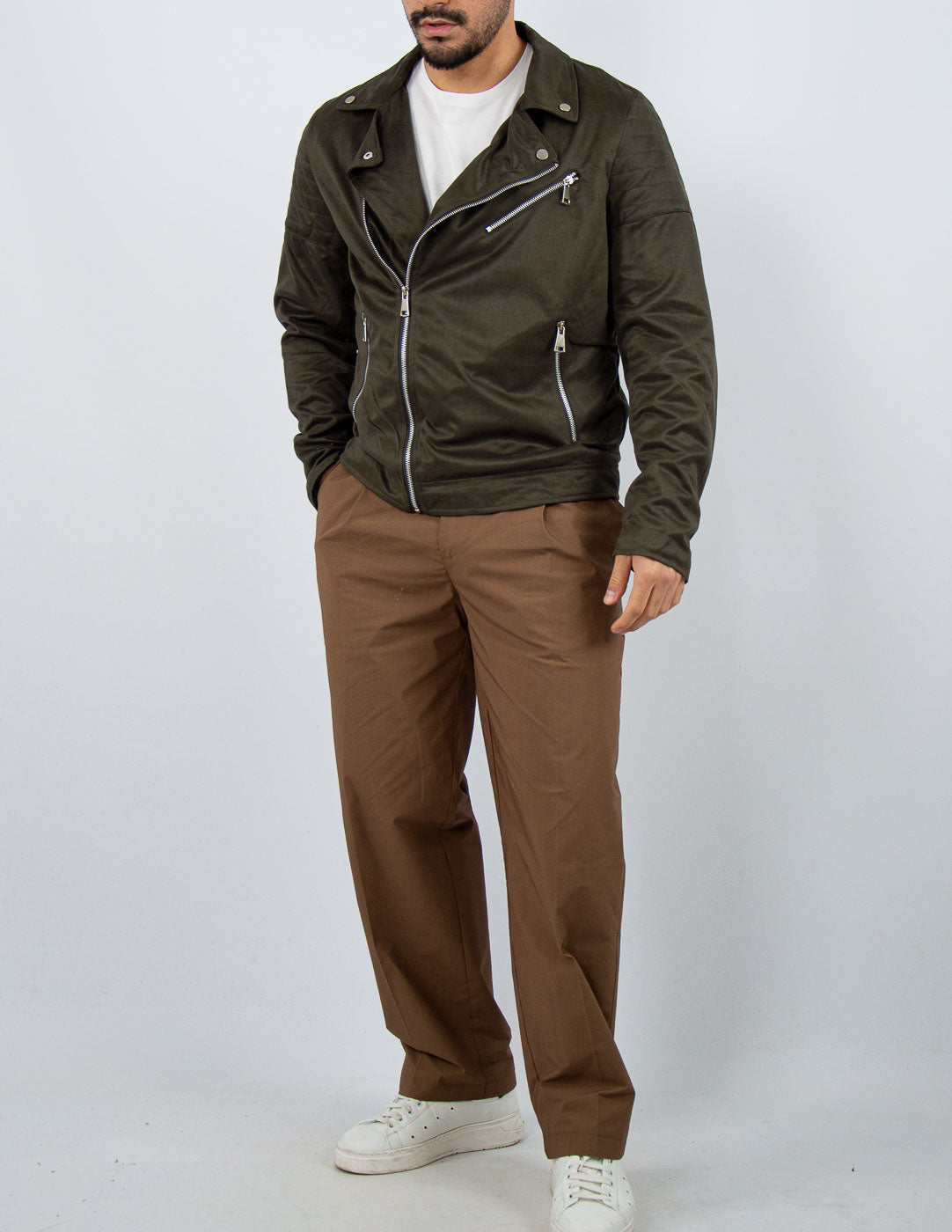 chiodo uomo giubbino camoscio biker