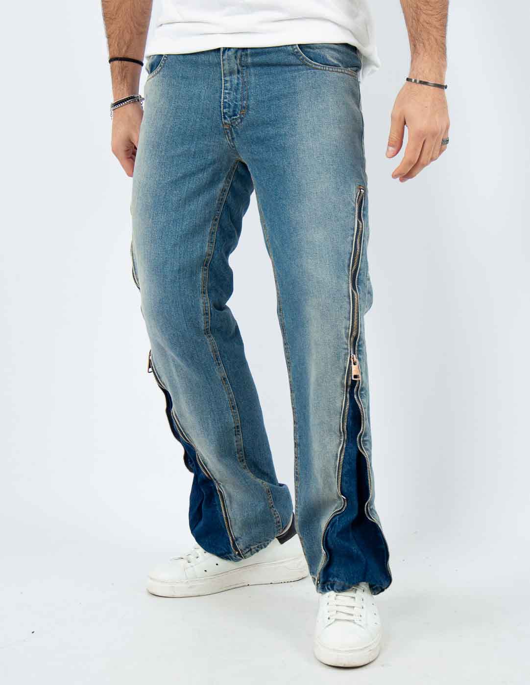 jeans uomo flare con zip