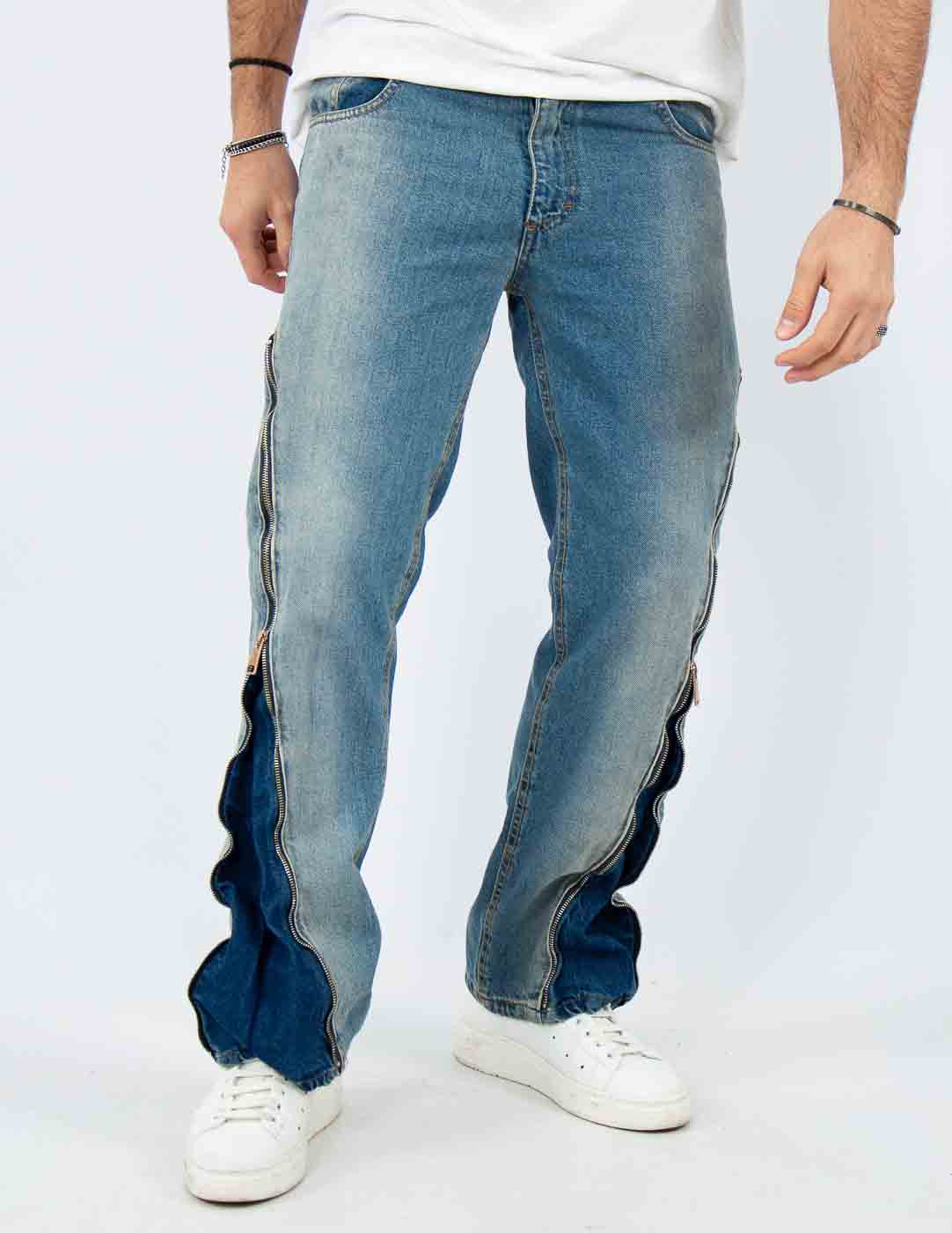 jeans uomo flare con zip