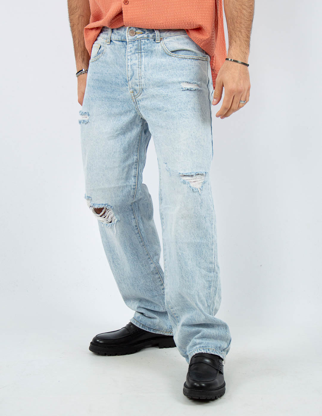 jeans uomo straight fit con rotture