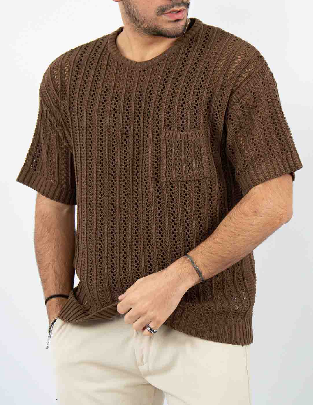 maglia uomo traforata in filo color moro
