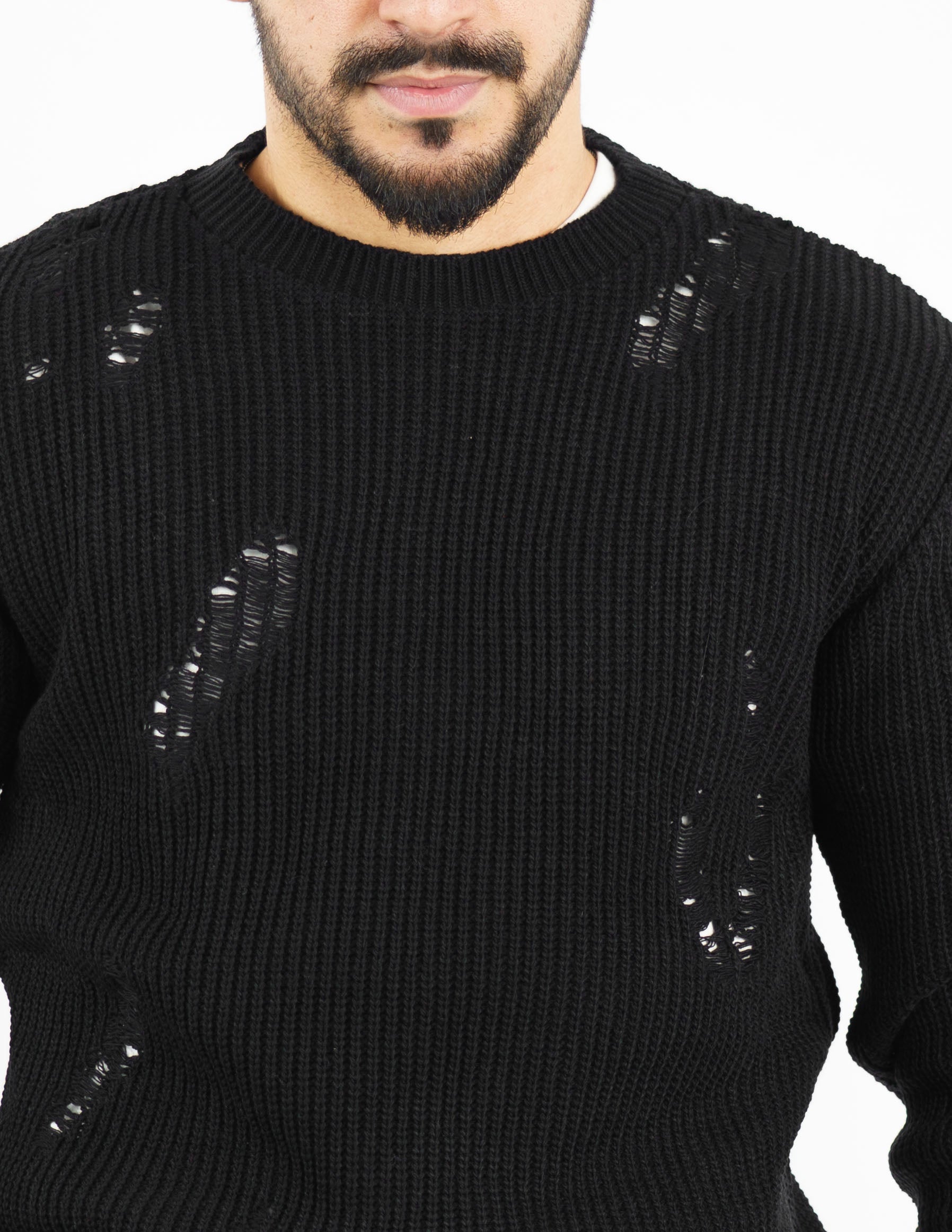 maglione uomo girocollo strutturato con rotture
