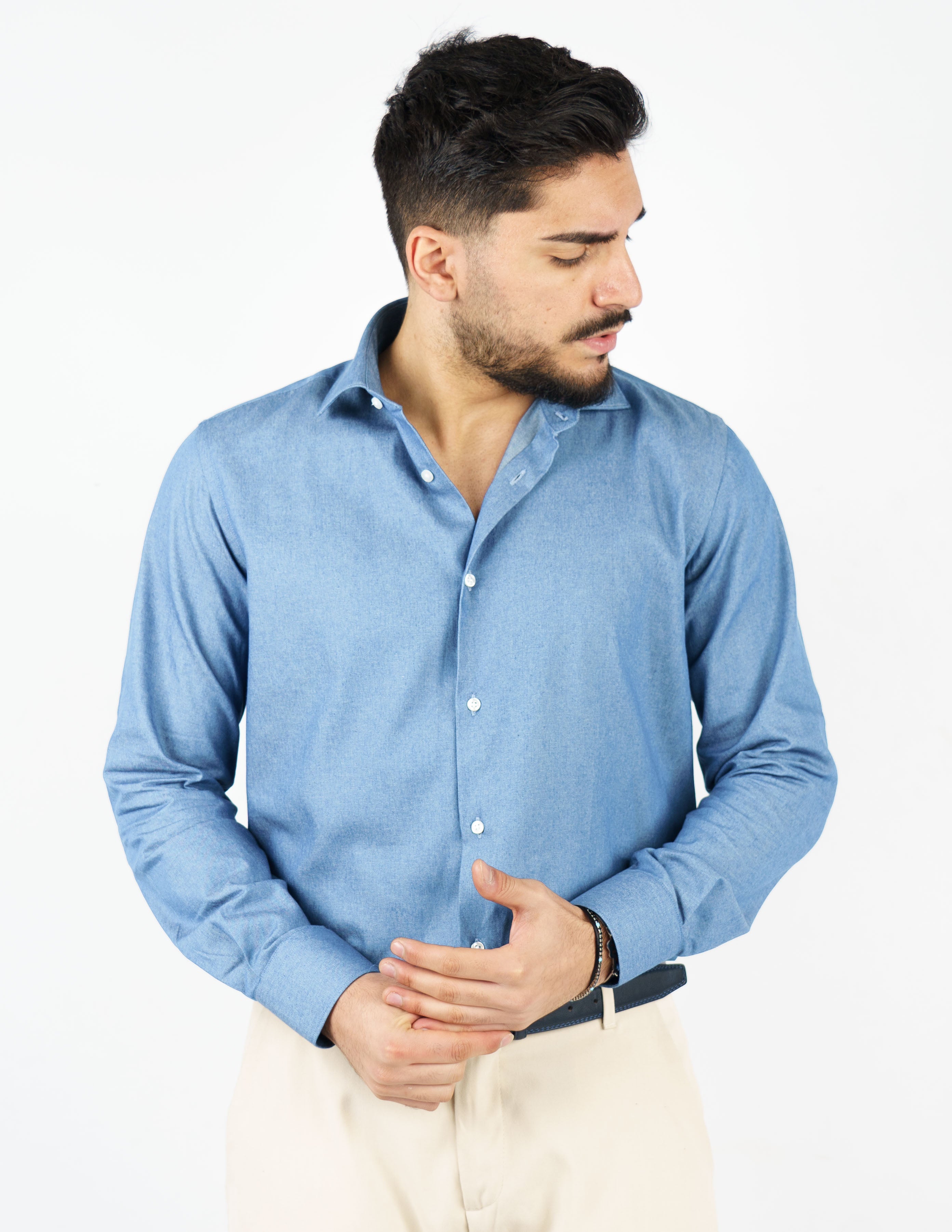 camicia collo francese effetto jeans