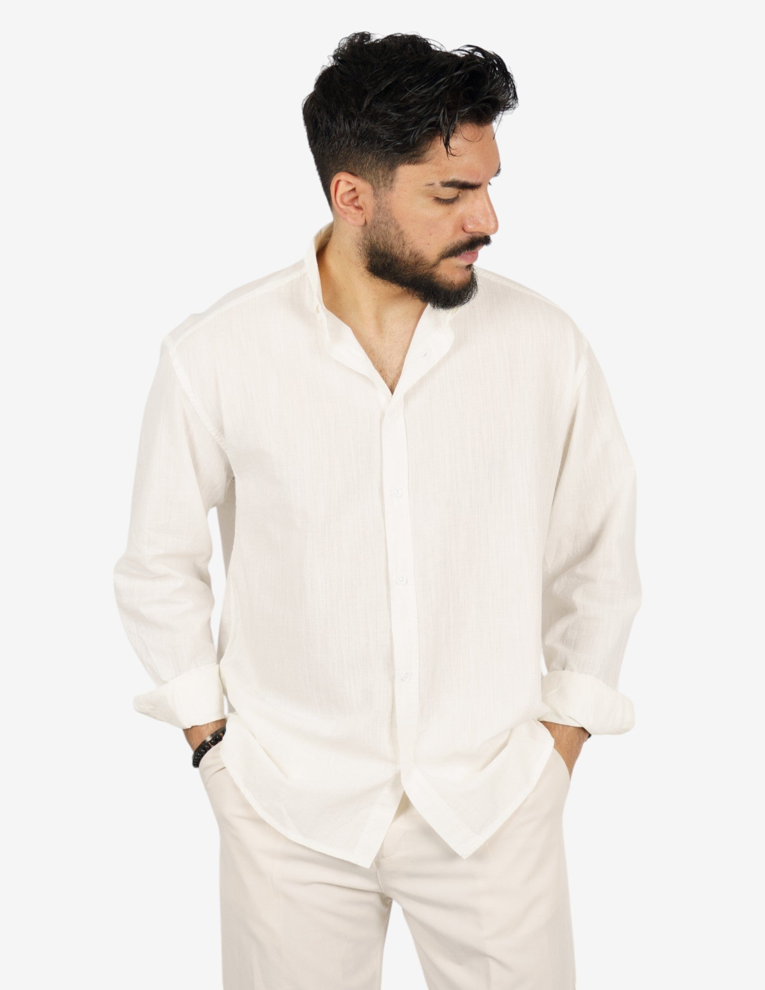 camicia manica lunga botton down in lino
