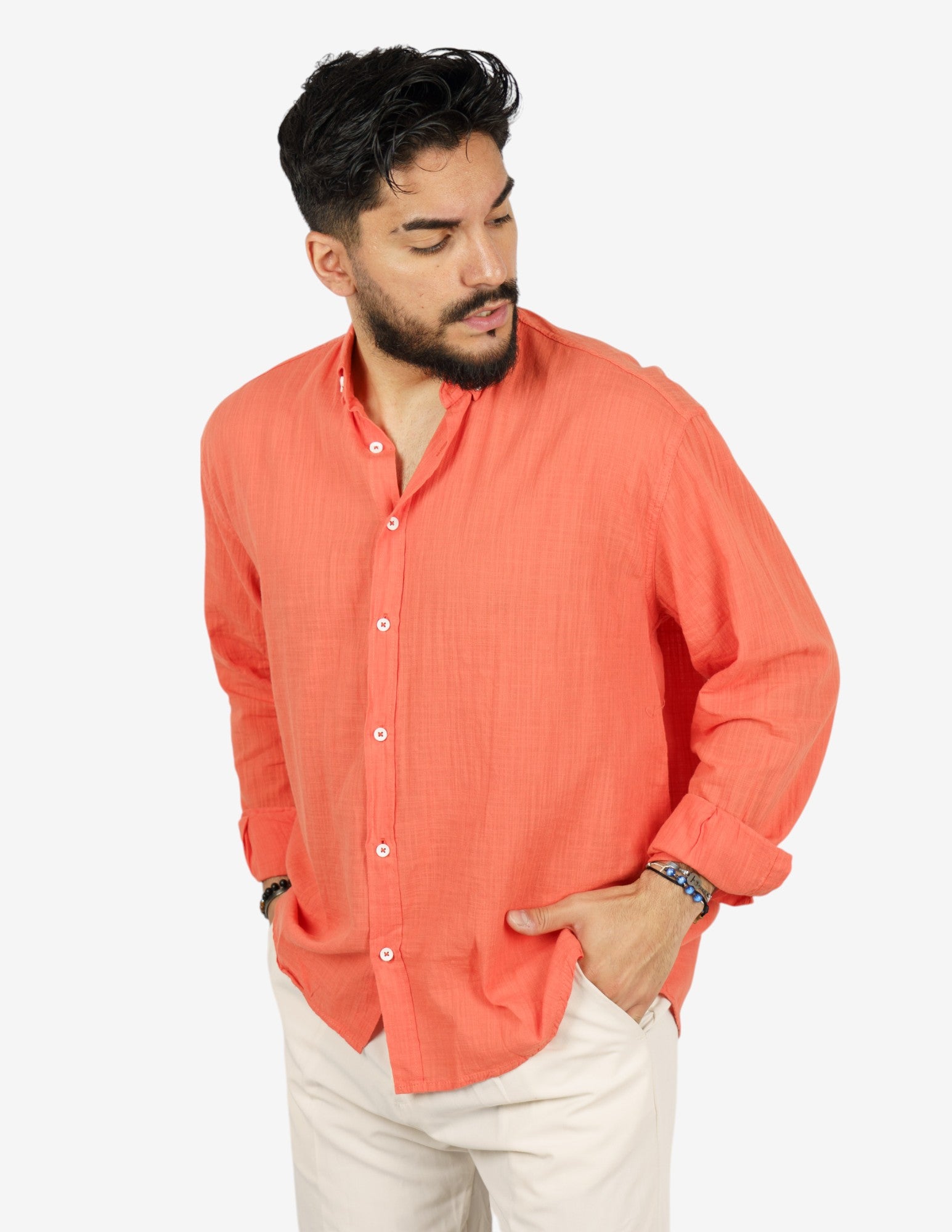 camicia manica lunga botton down in lino
