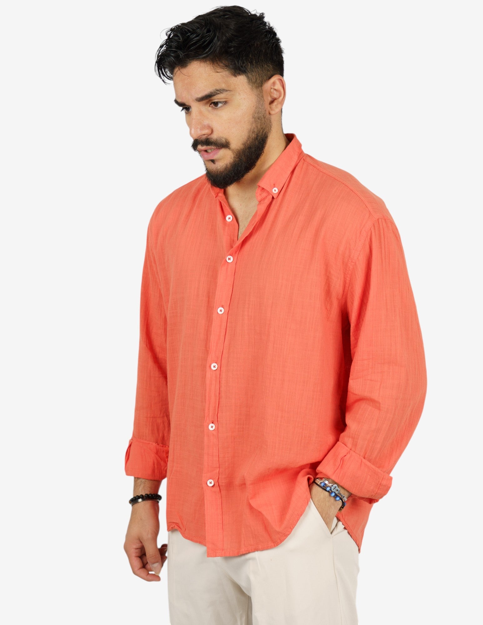 camicia manica lunga botton down in lino