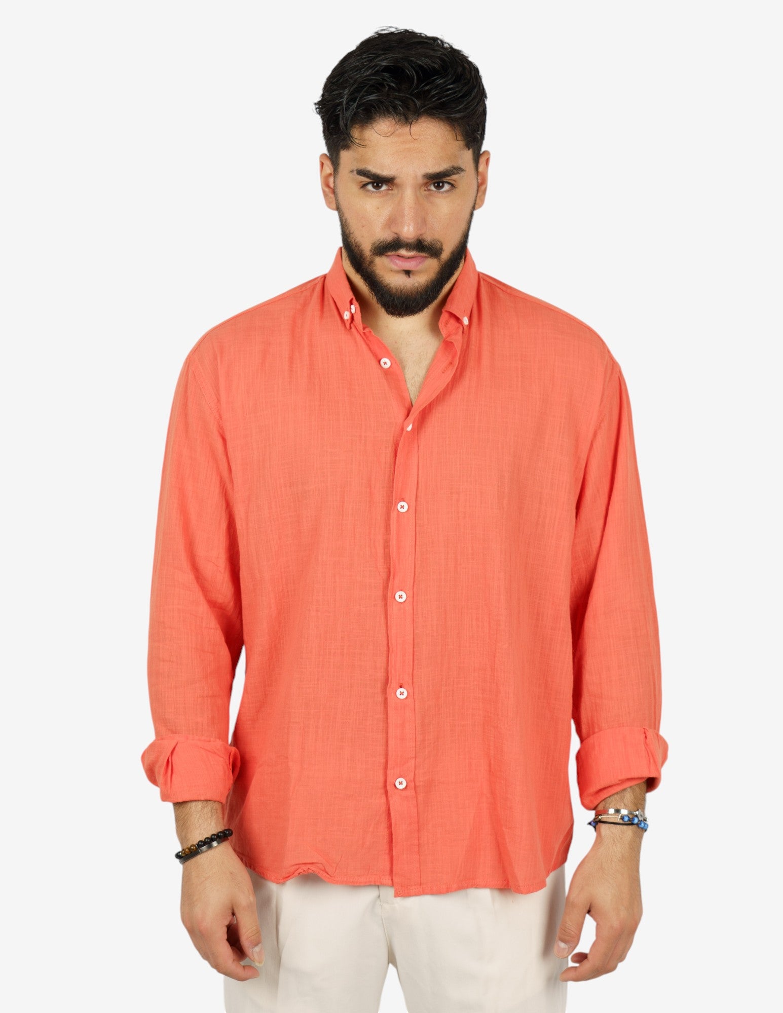 camicia manica lunga botton down in lino