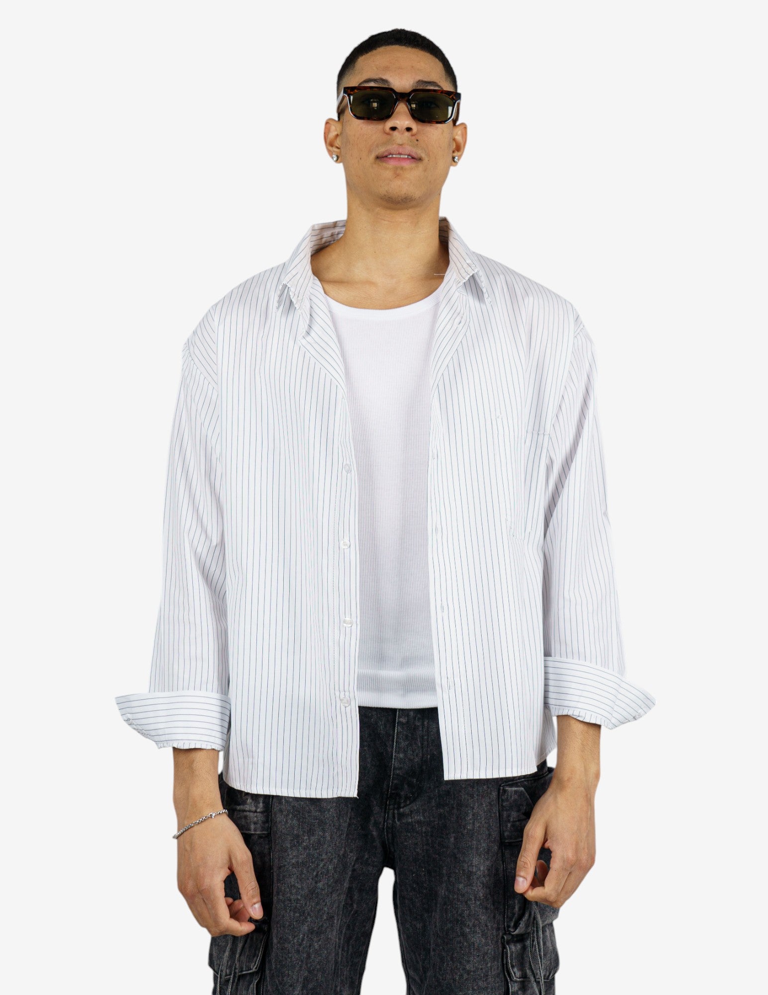 camicia rigata manica lunga semi over crop