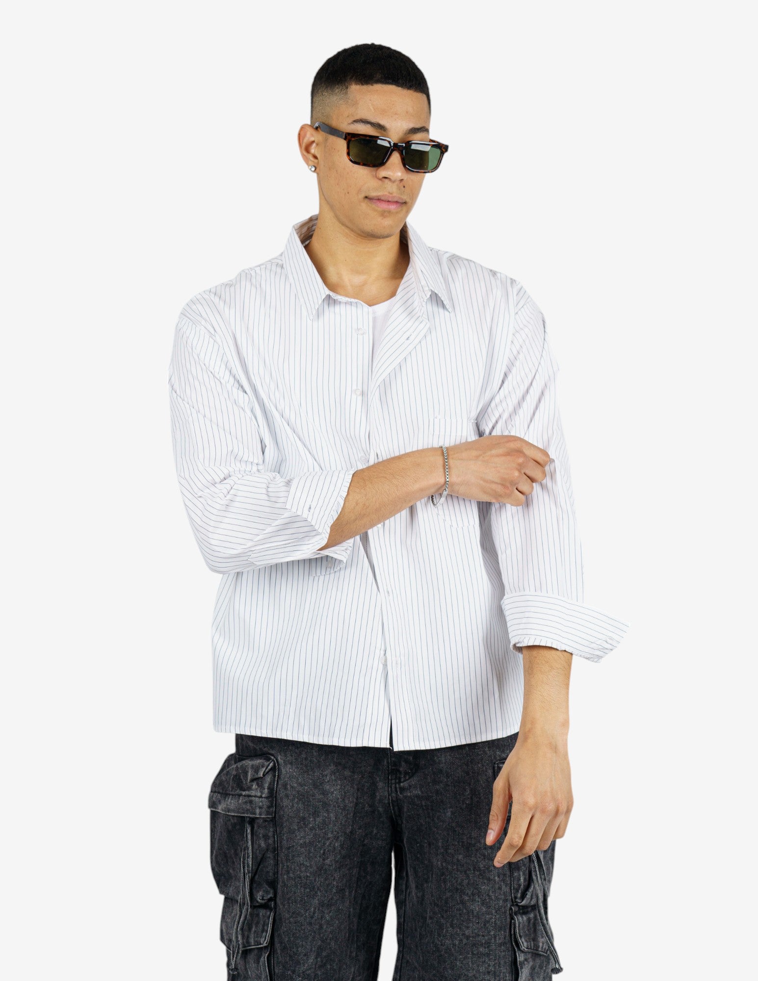 camicia rigata manica lunga semi over crop