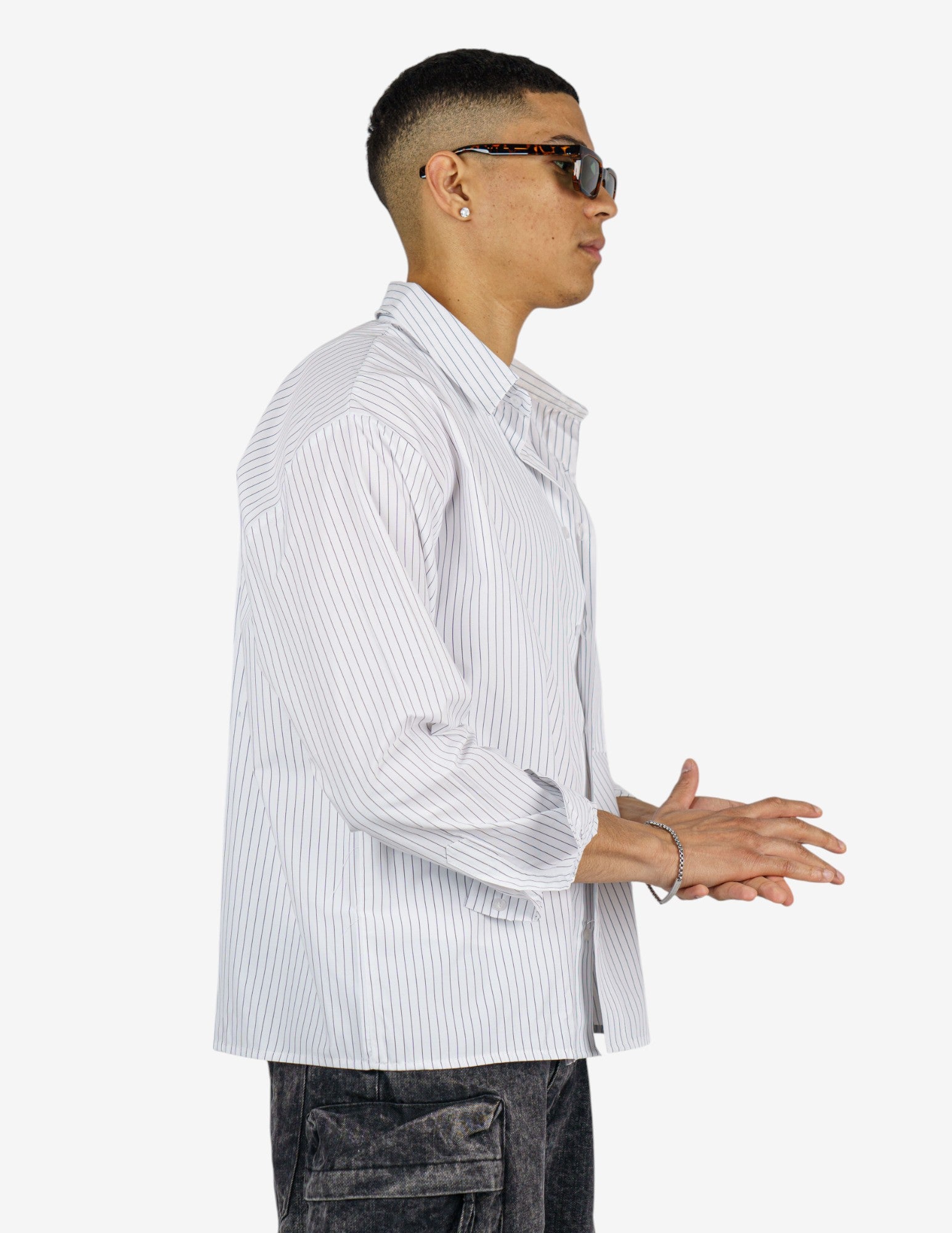 camicia rigata manica lunga semi over crop