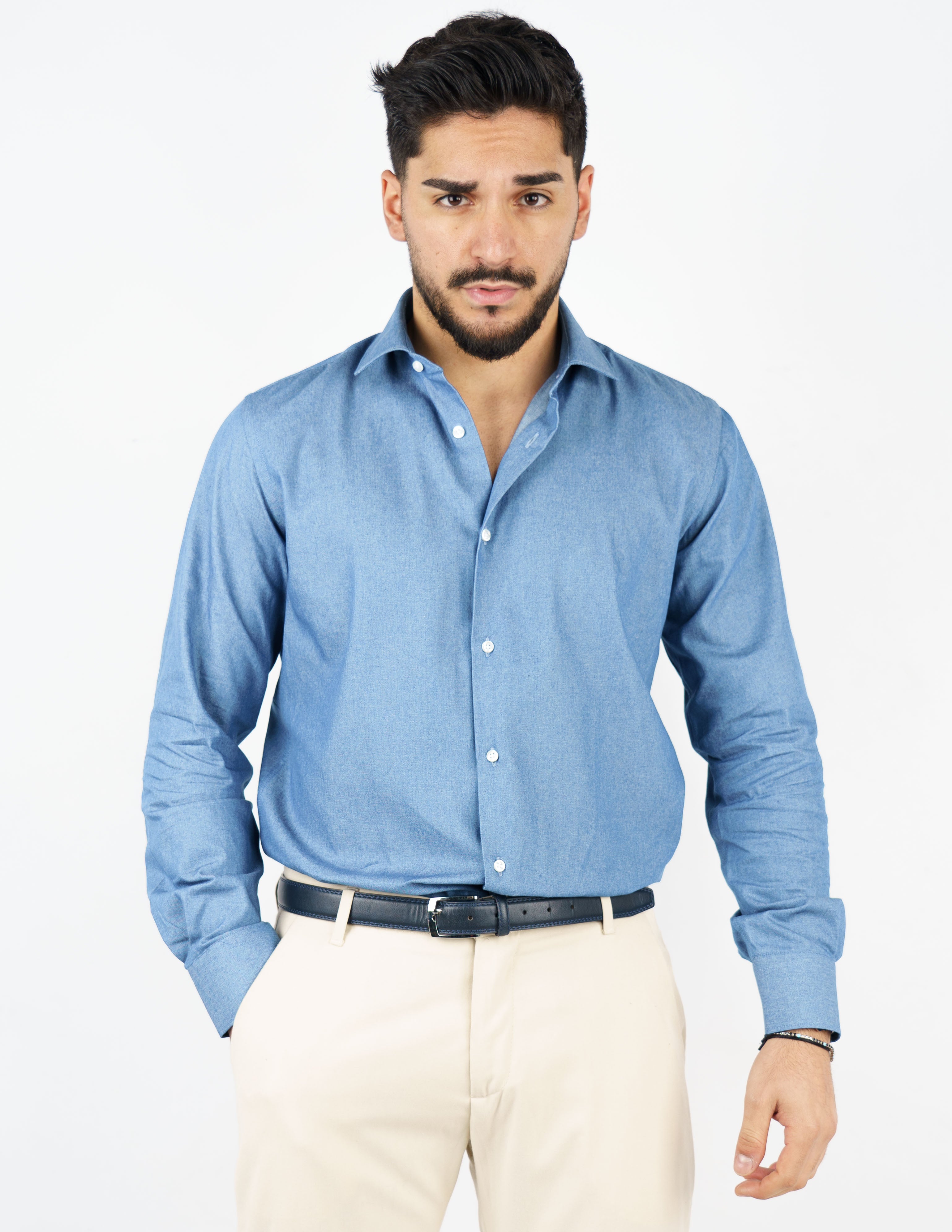 camicia collo francese effetto jeans
