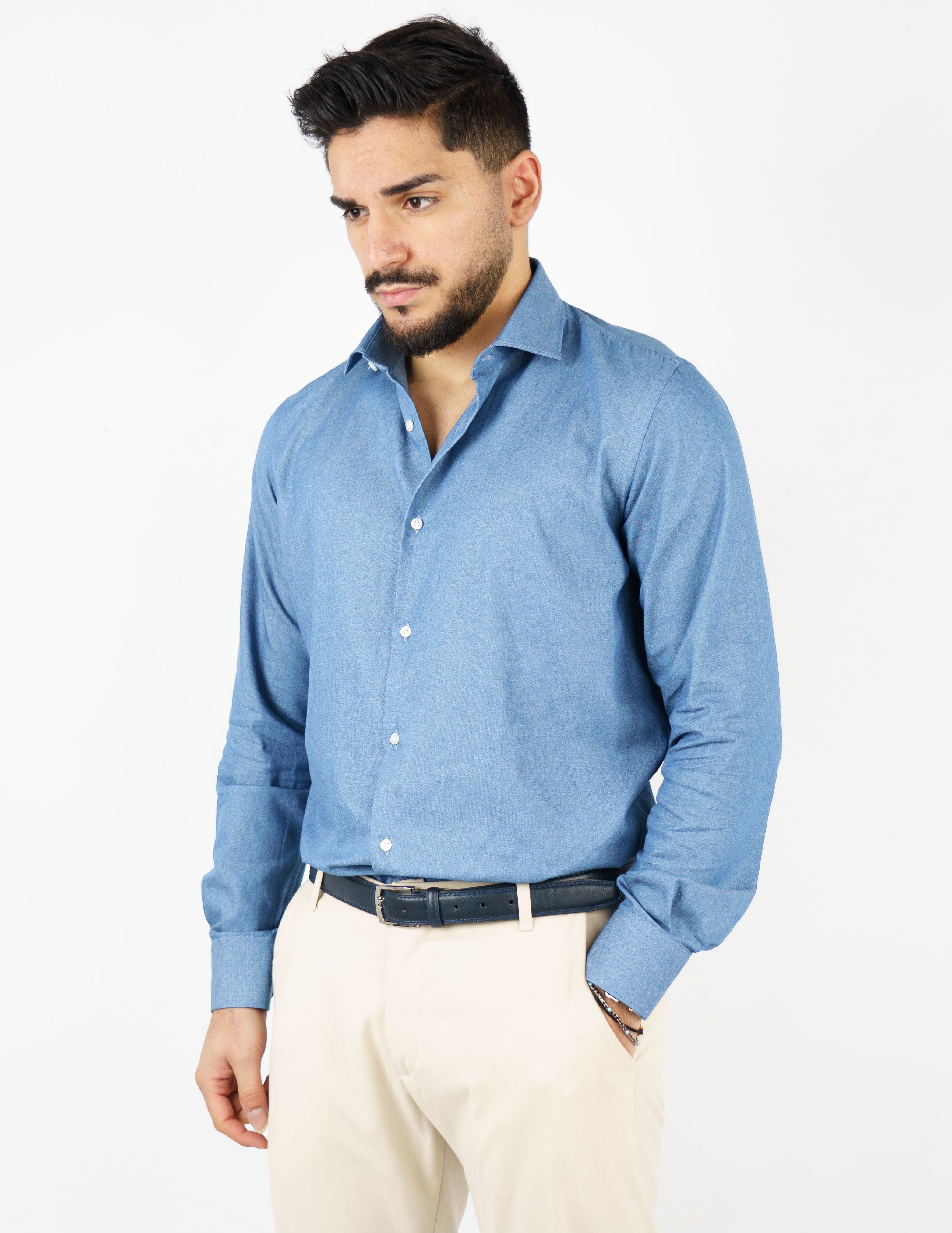 camicia collo francese effetto jeans
