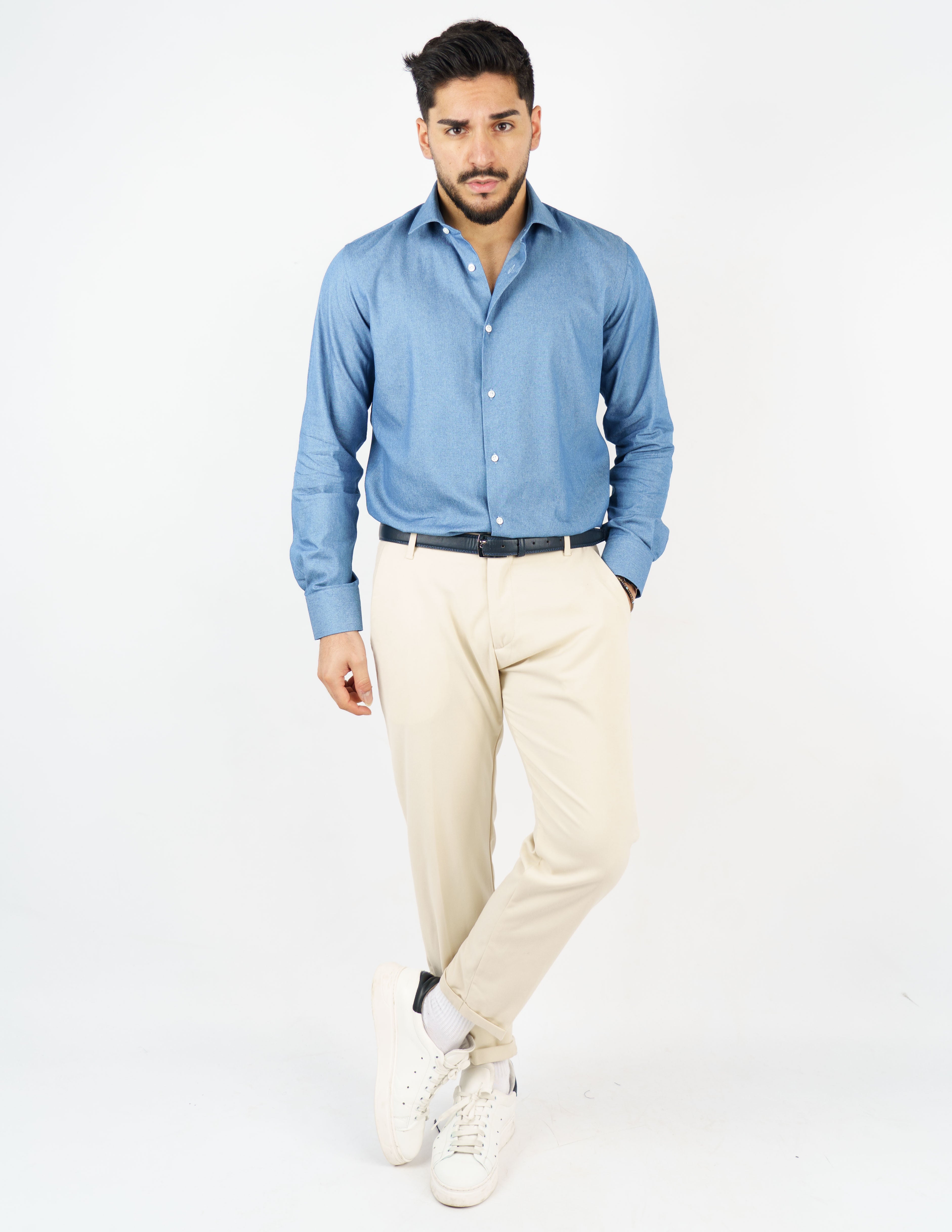 camicia collo francese effetto jeans