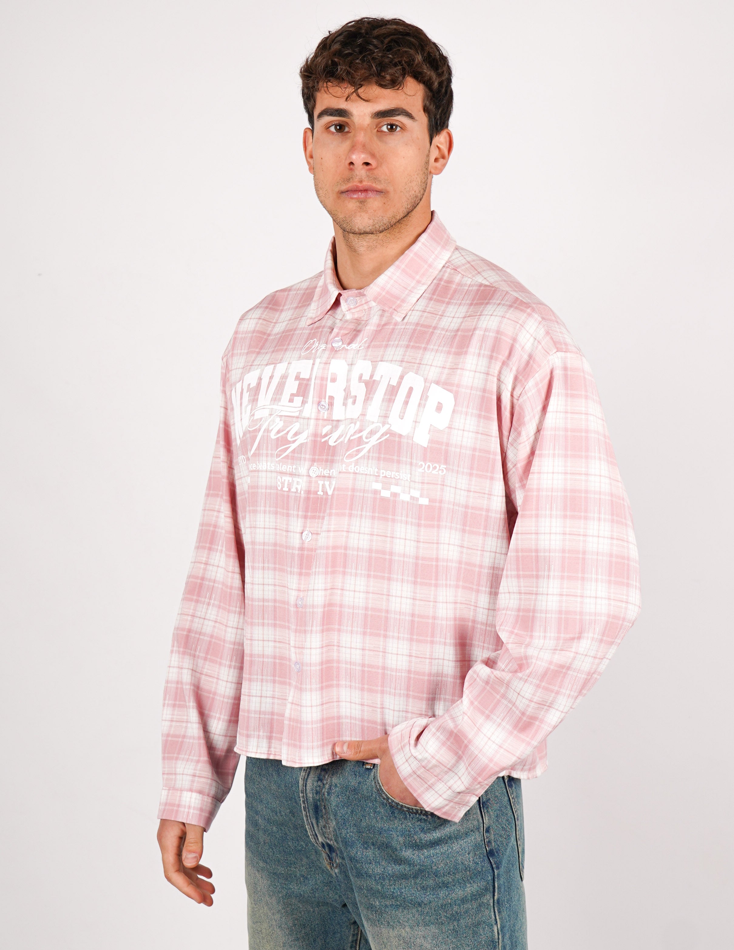 camicia crop a quadri con stampa