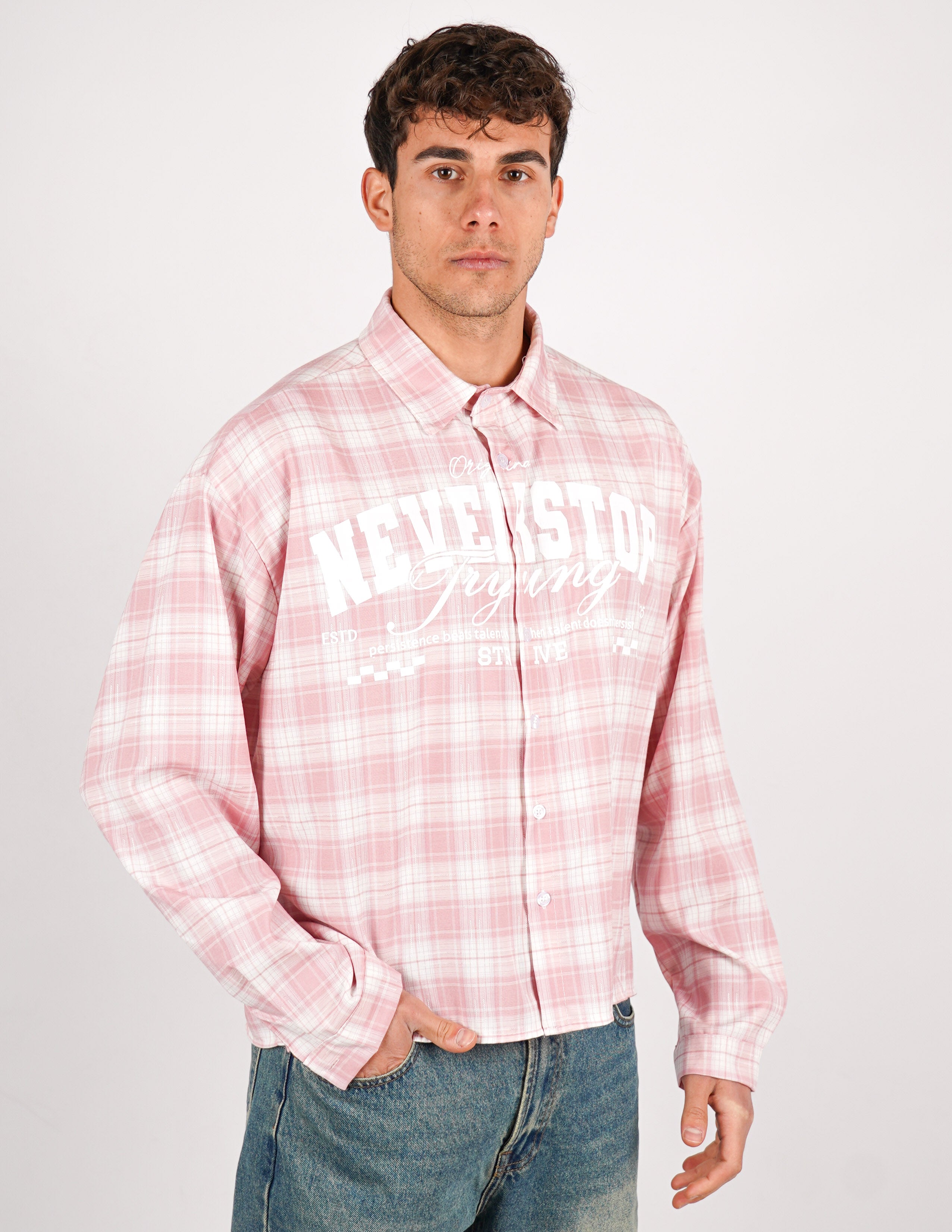 camicia crop a quadri con stampa