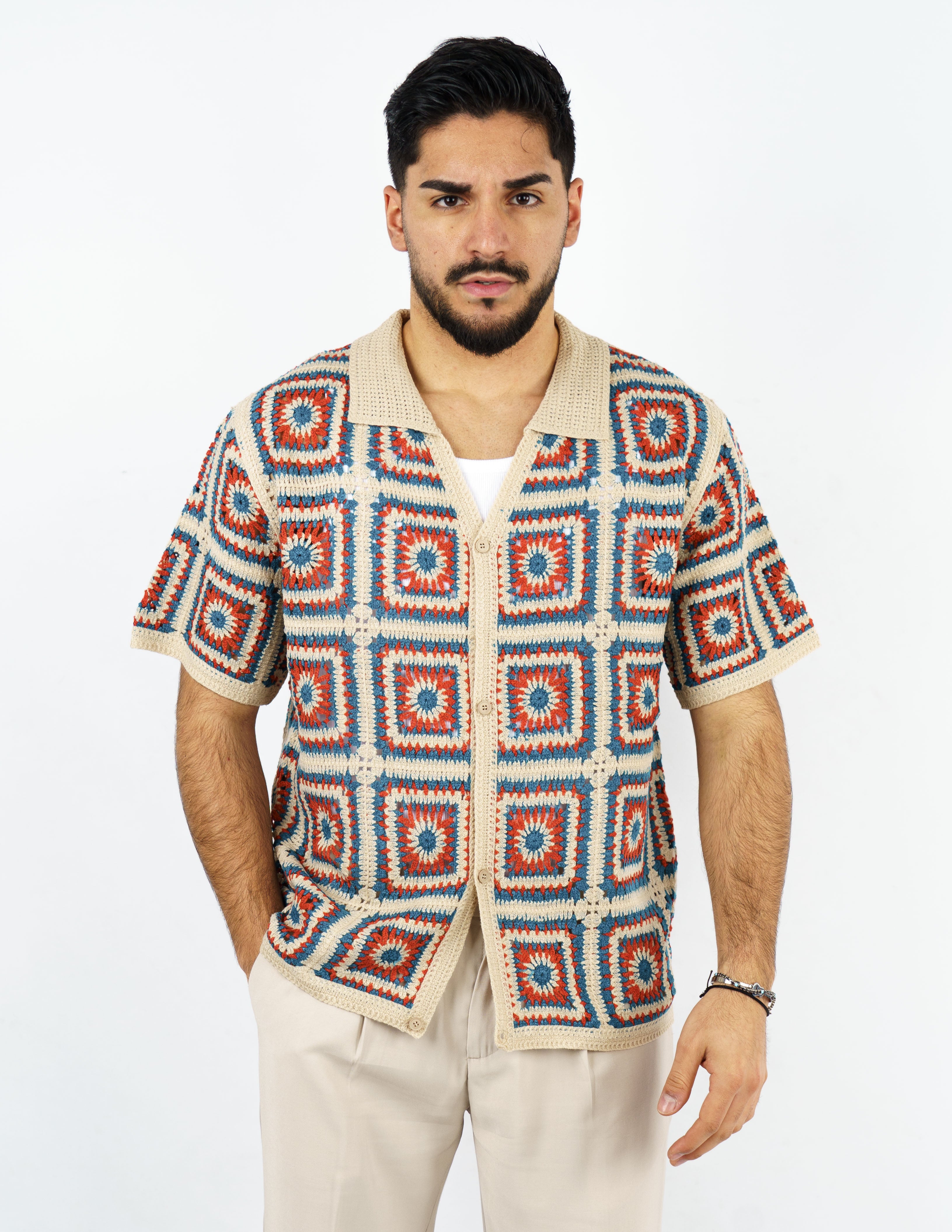 camicia manica corta macramè