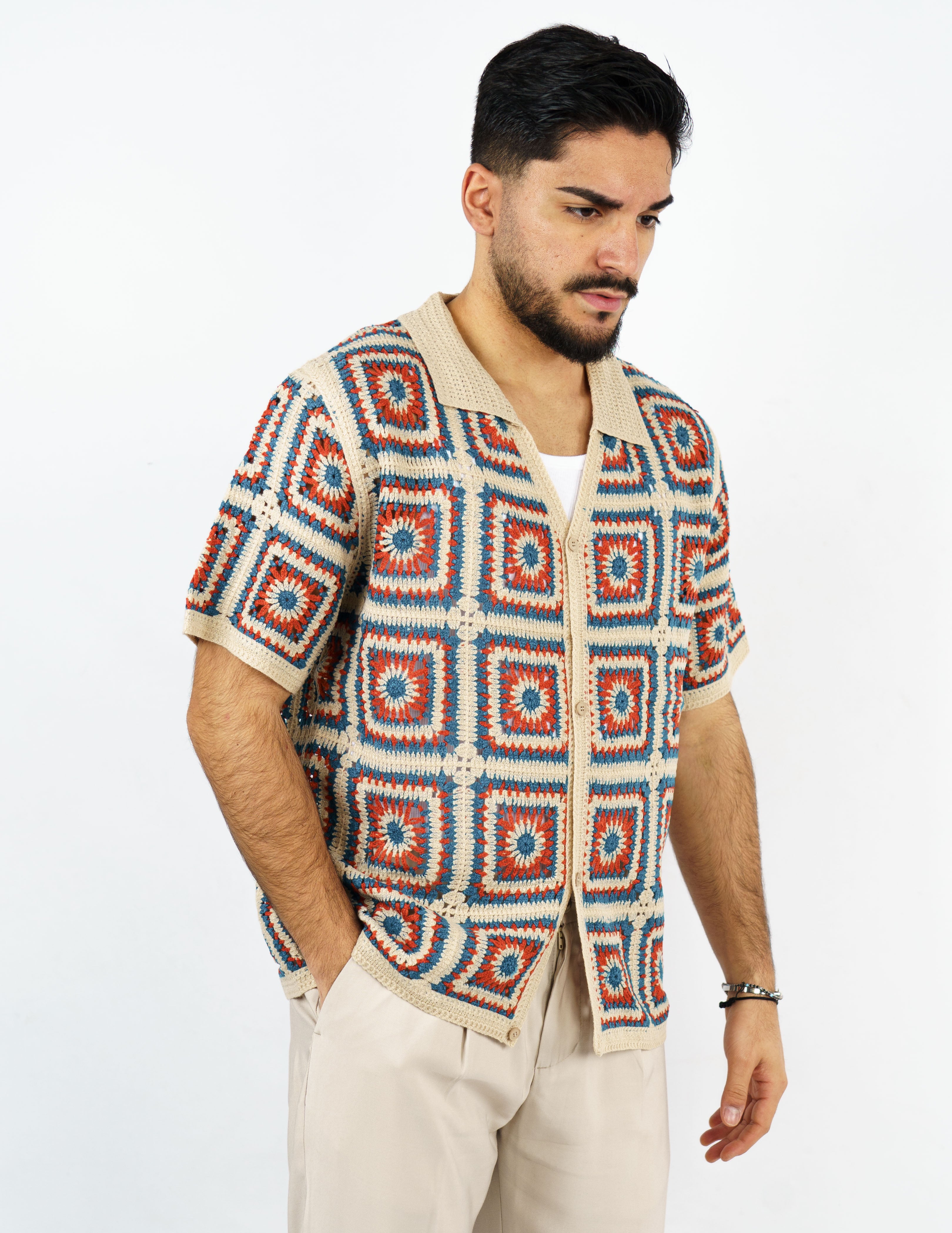 camicia manica corta macramè
