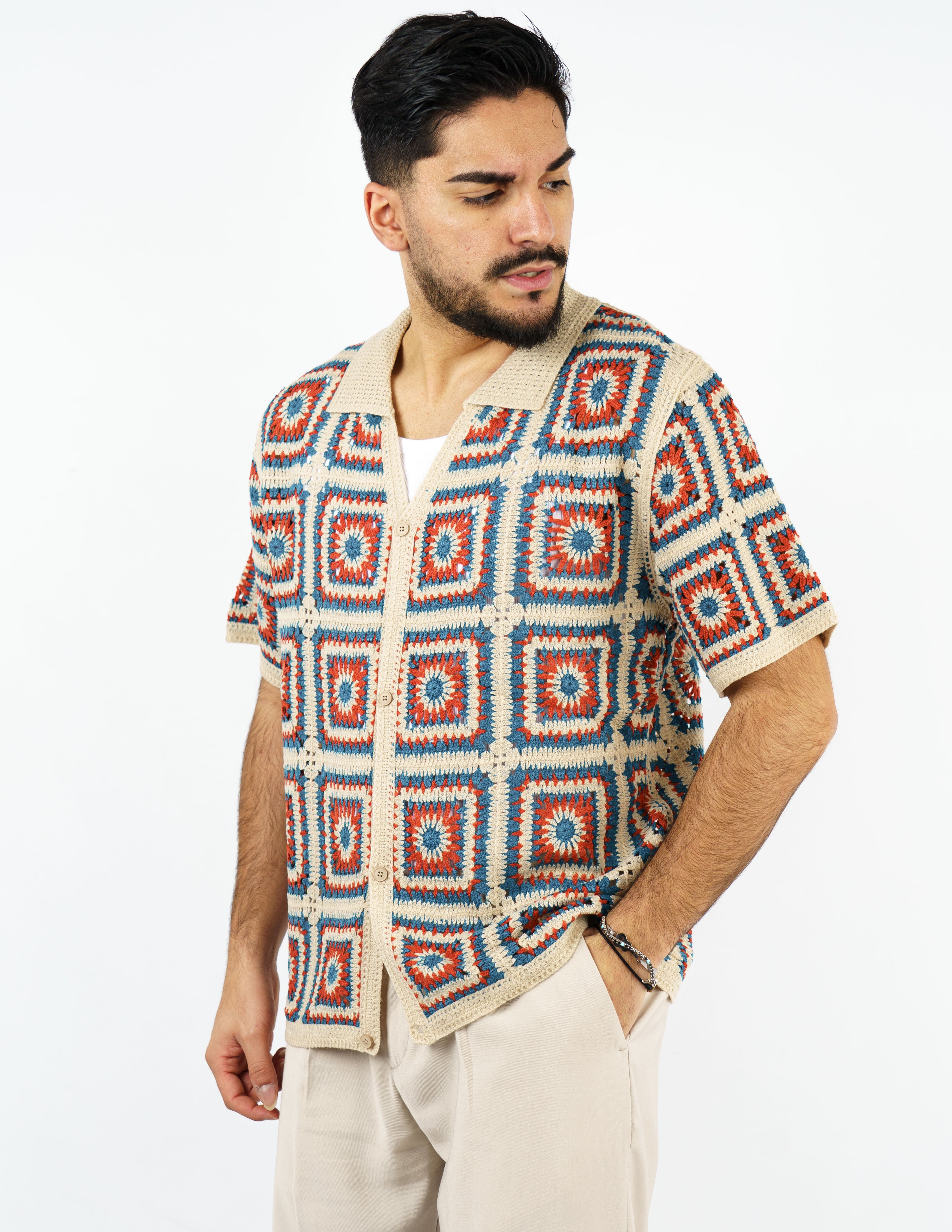 camicia manica corta macramè