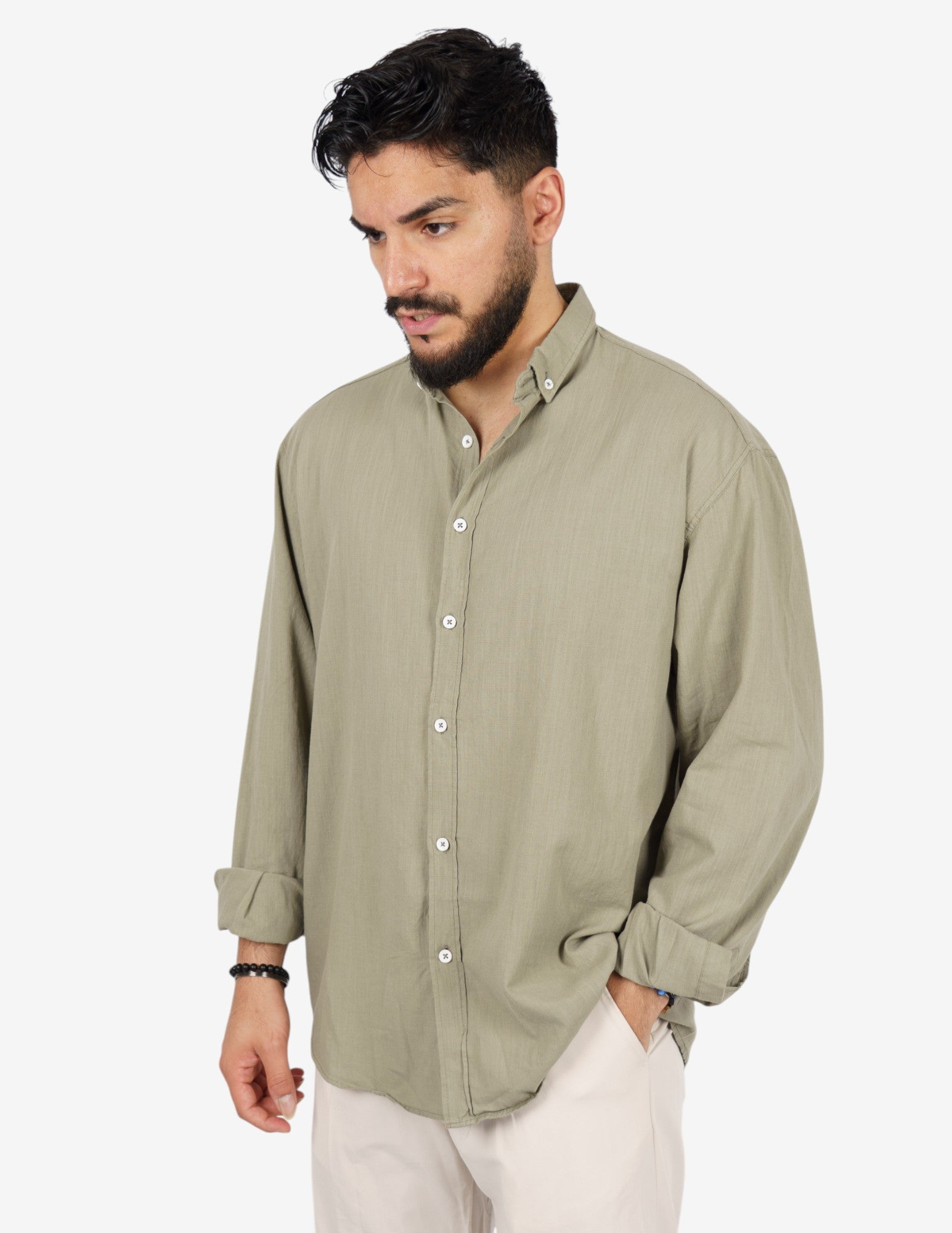 camicia manica lunga botton down in lino