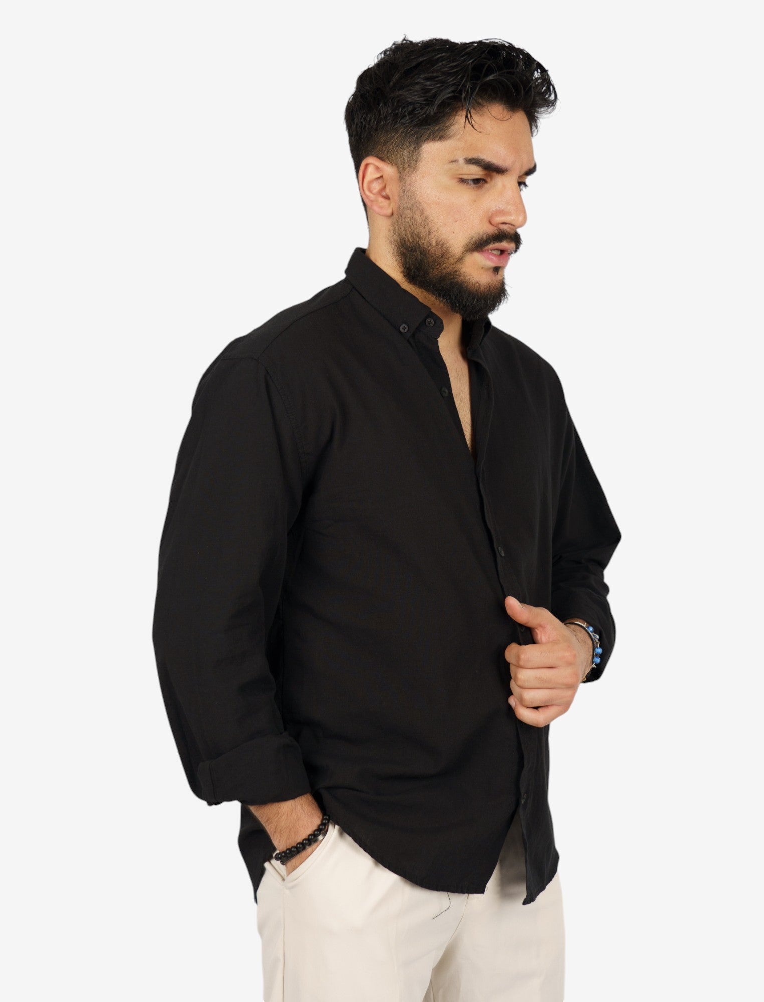 camicia manica lunga botton down in lino