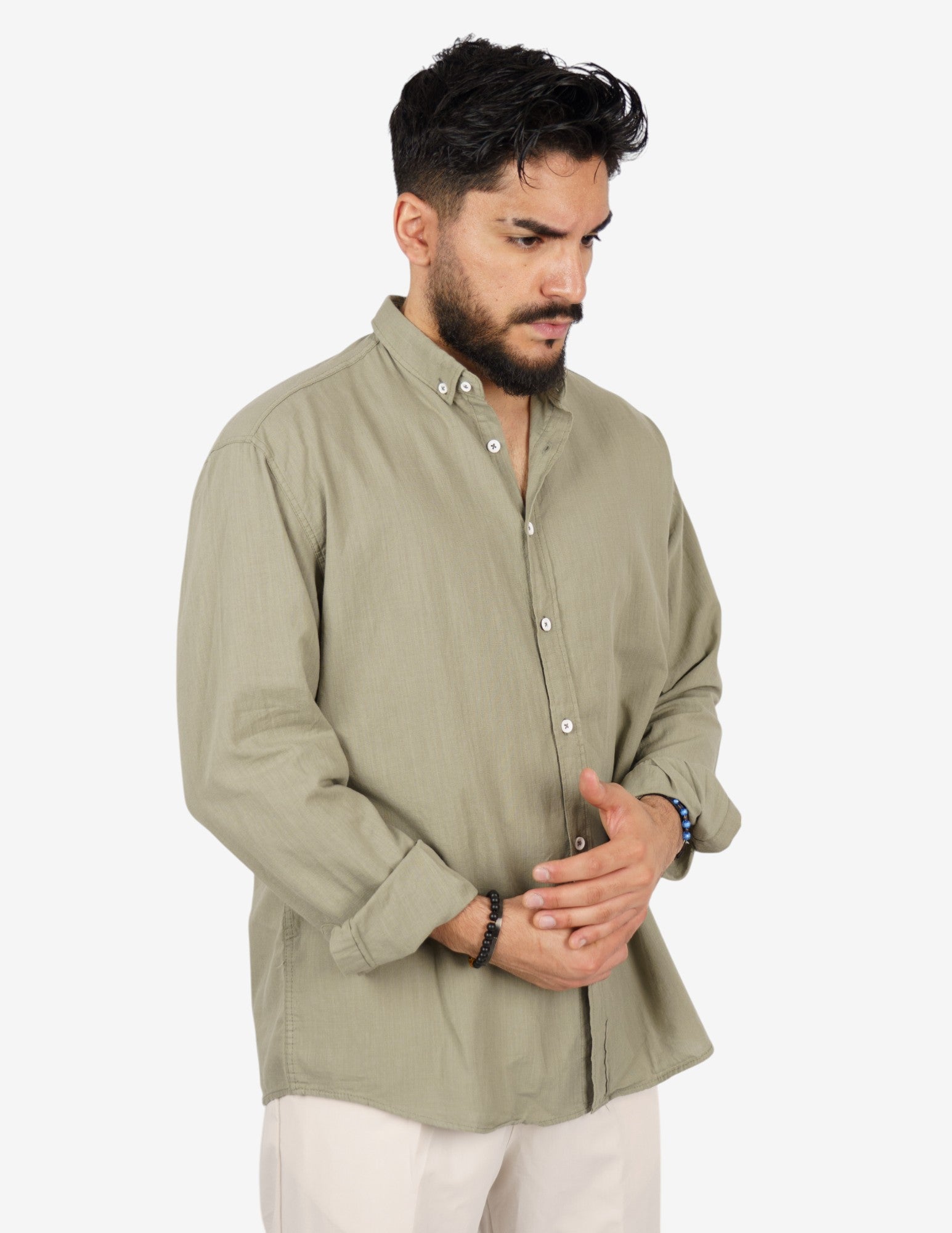 camicia manica lunga botton down in lino