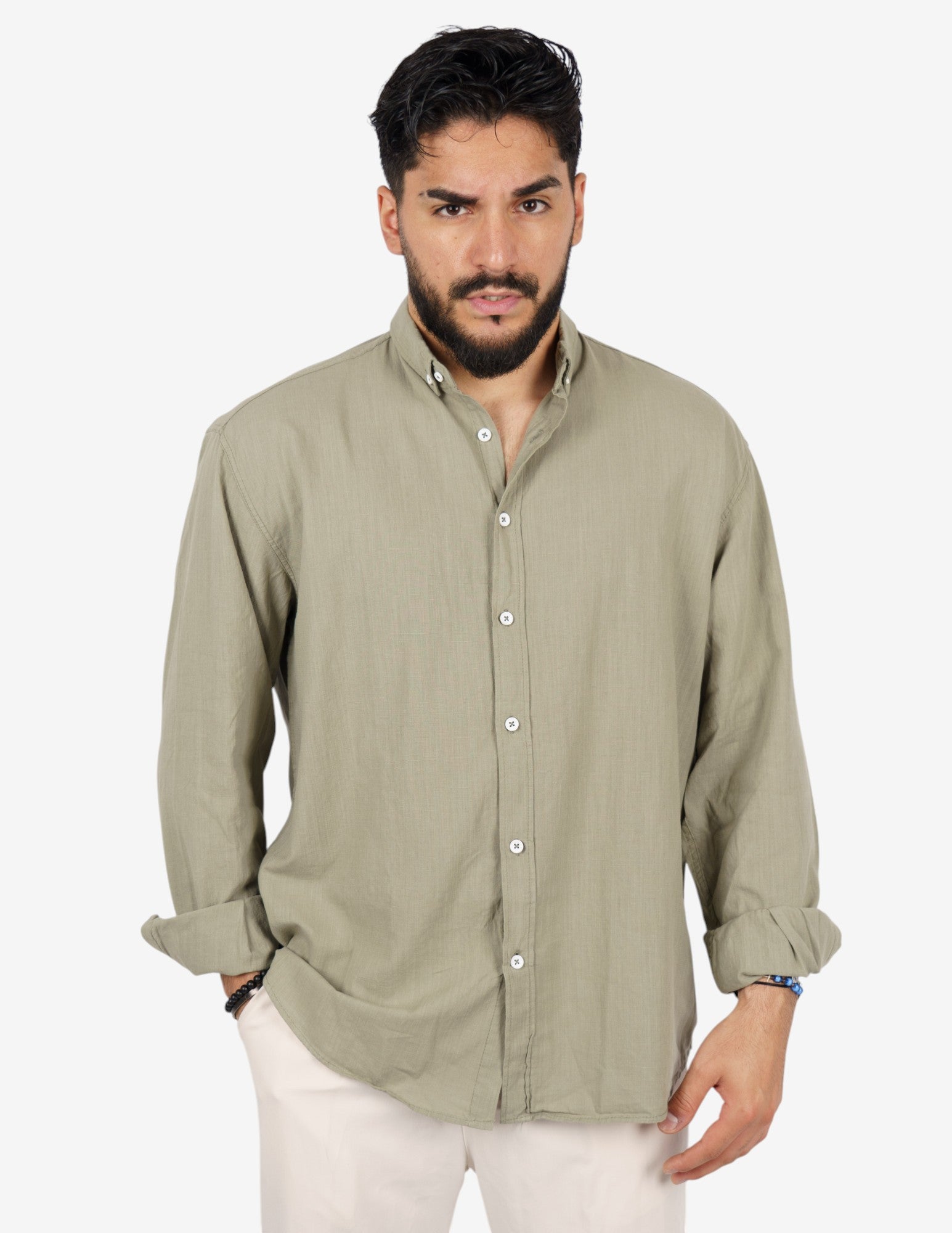 camicia manica lunga botton down in lino
