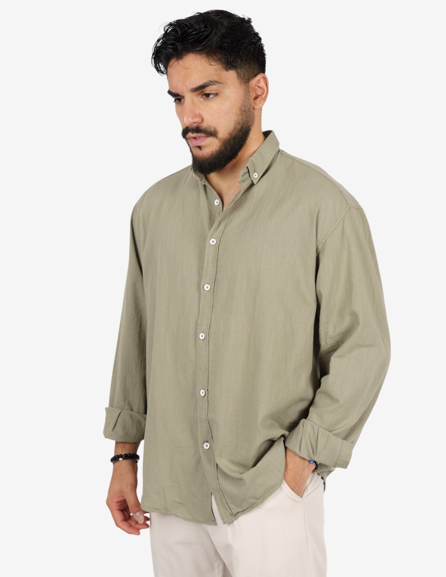 camicia manica lunga botton down in lino