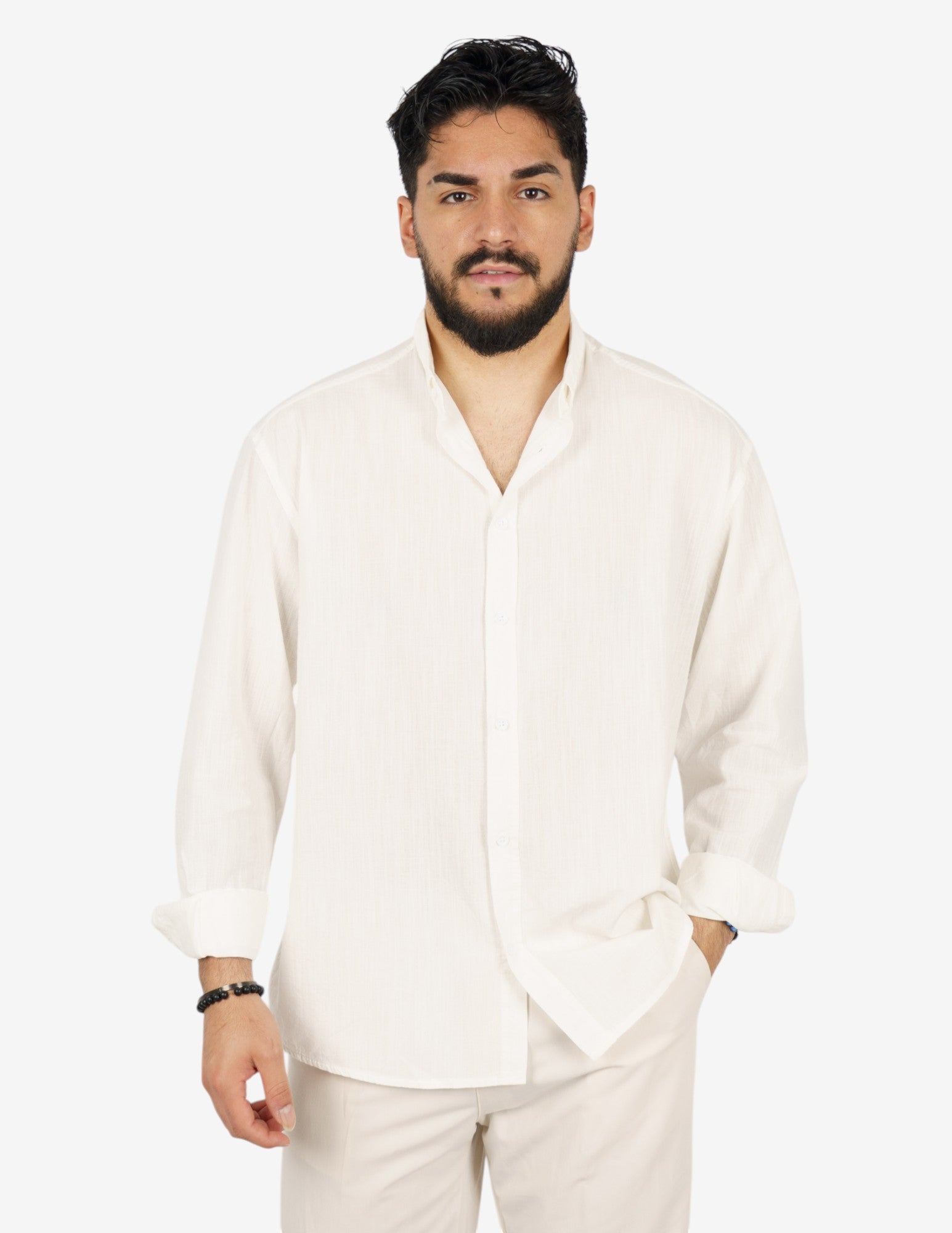 camicia manica lunga botton down in lino