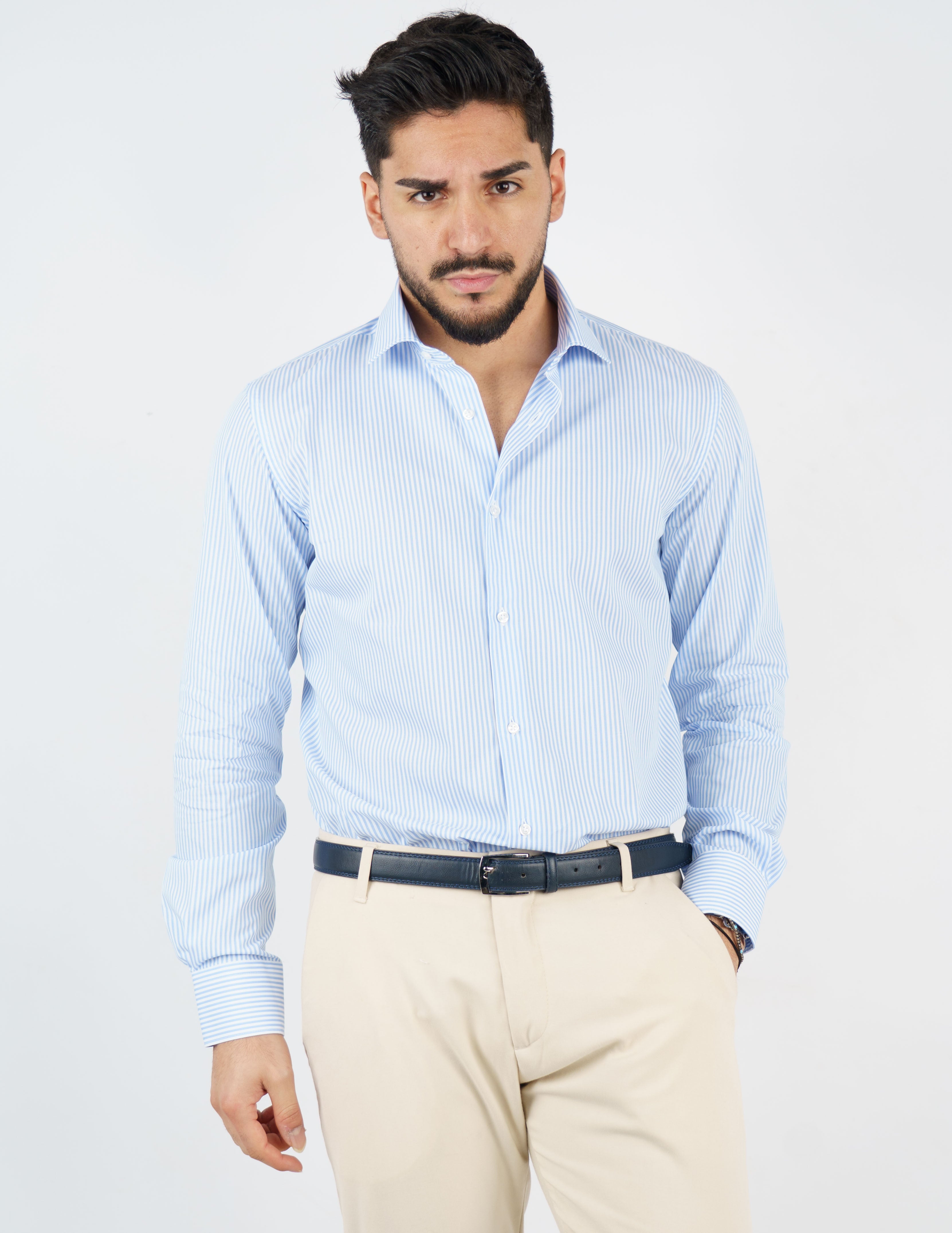 camicia uomo cotone rigata collo francese