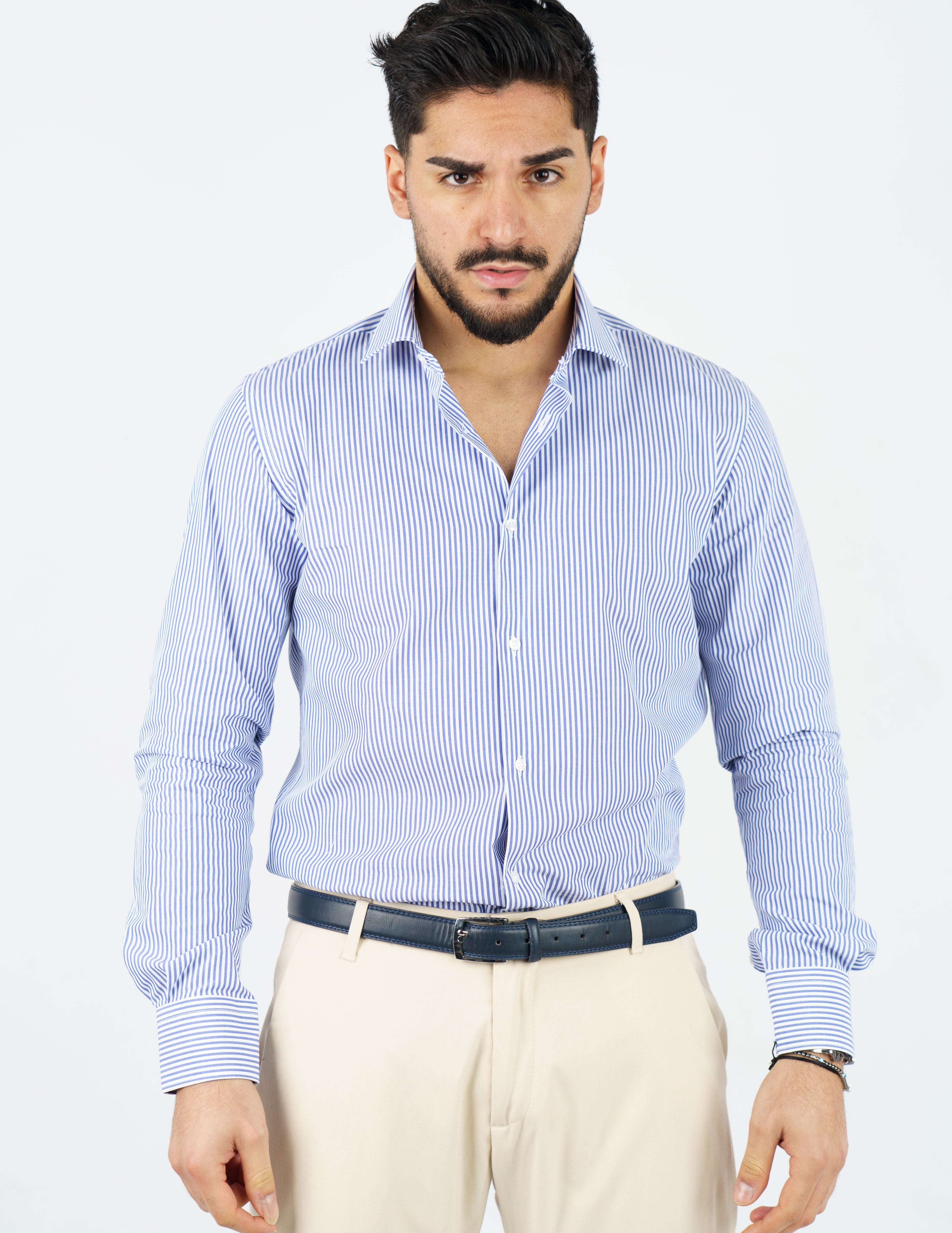 camicia uomo collo francese rigata cotone