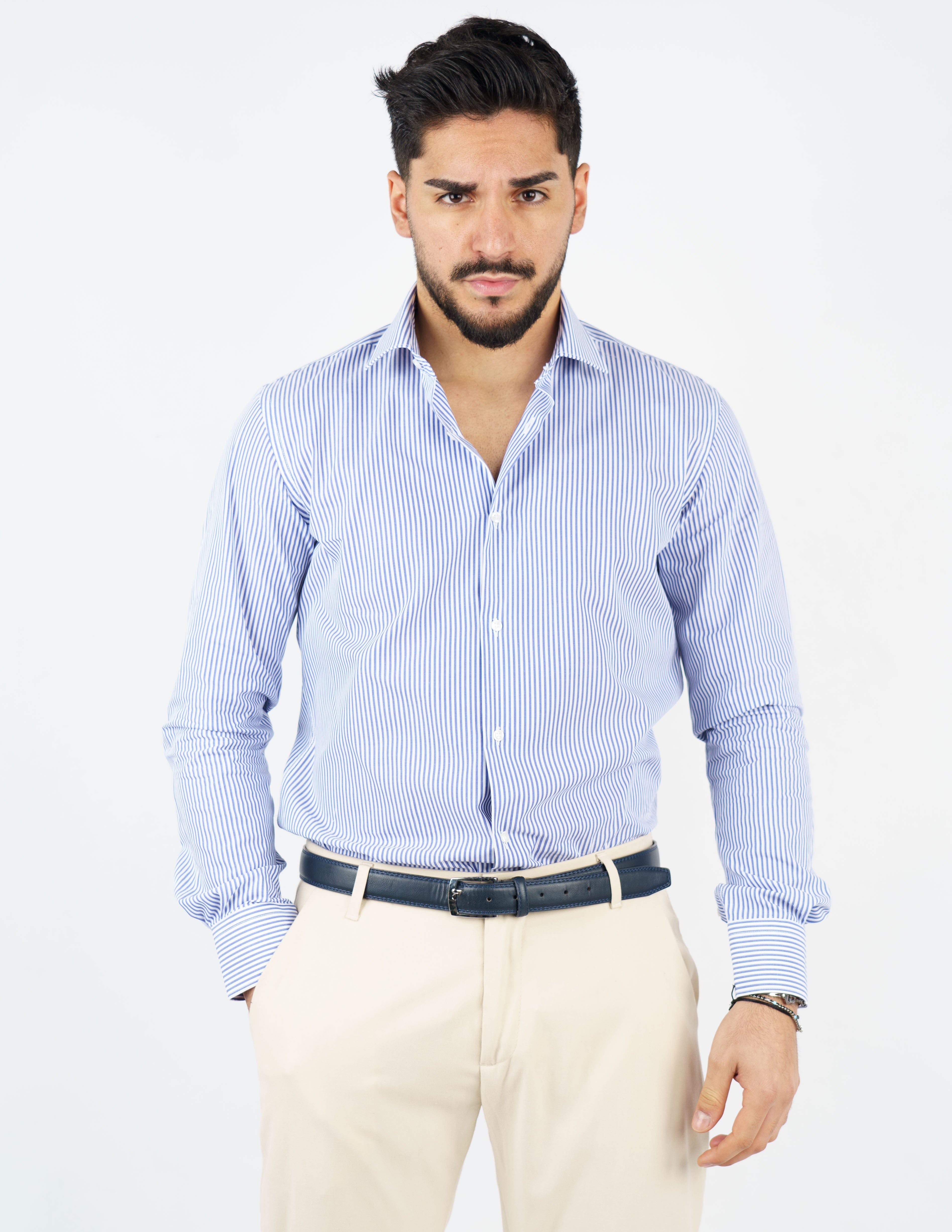 camicia uomo collo francese rigata cotone