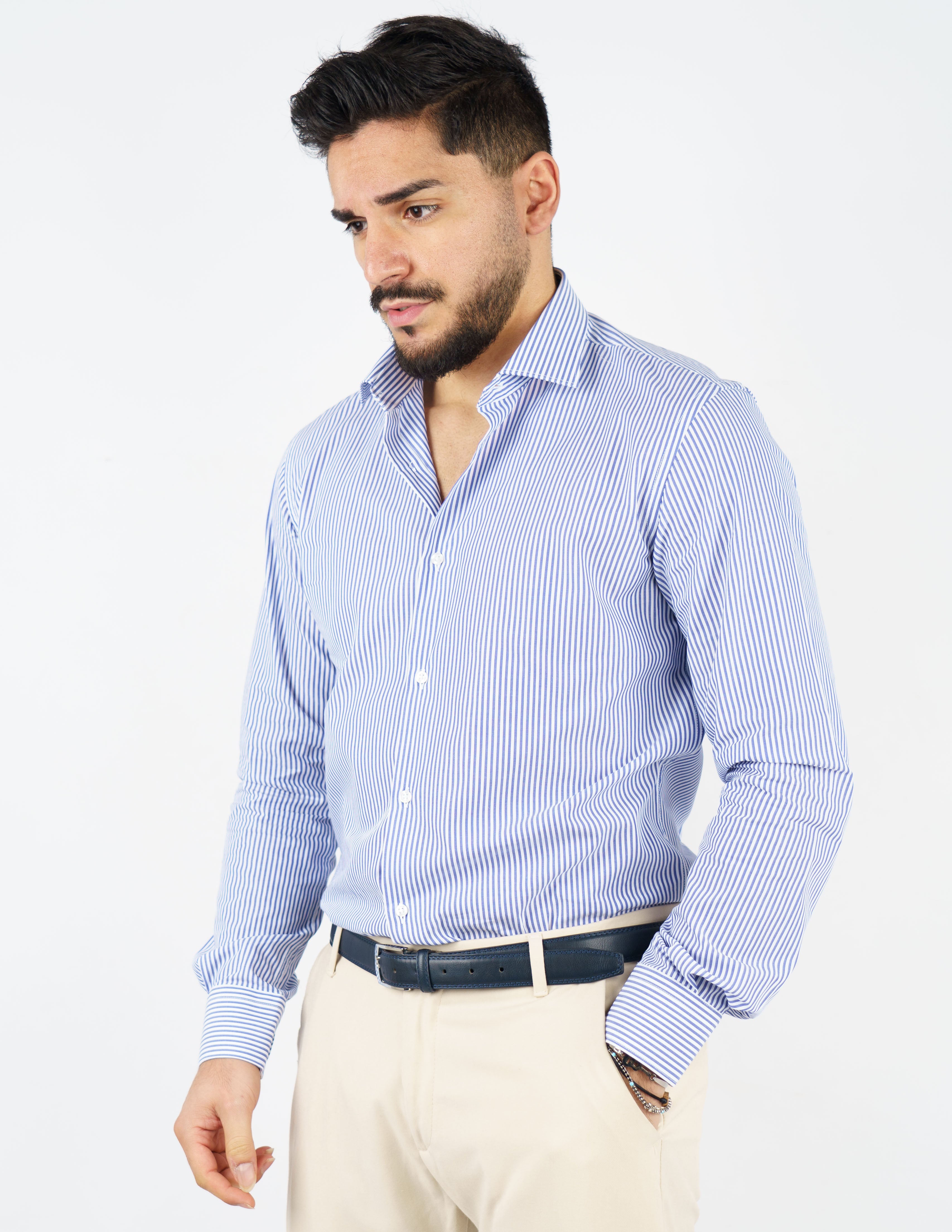 camicia uomo collo francese rigata cotone