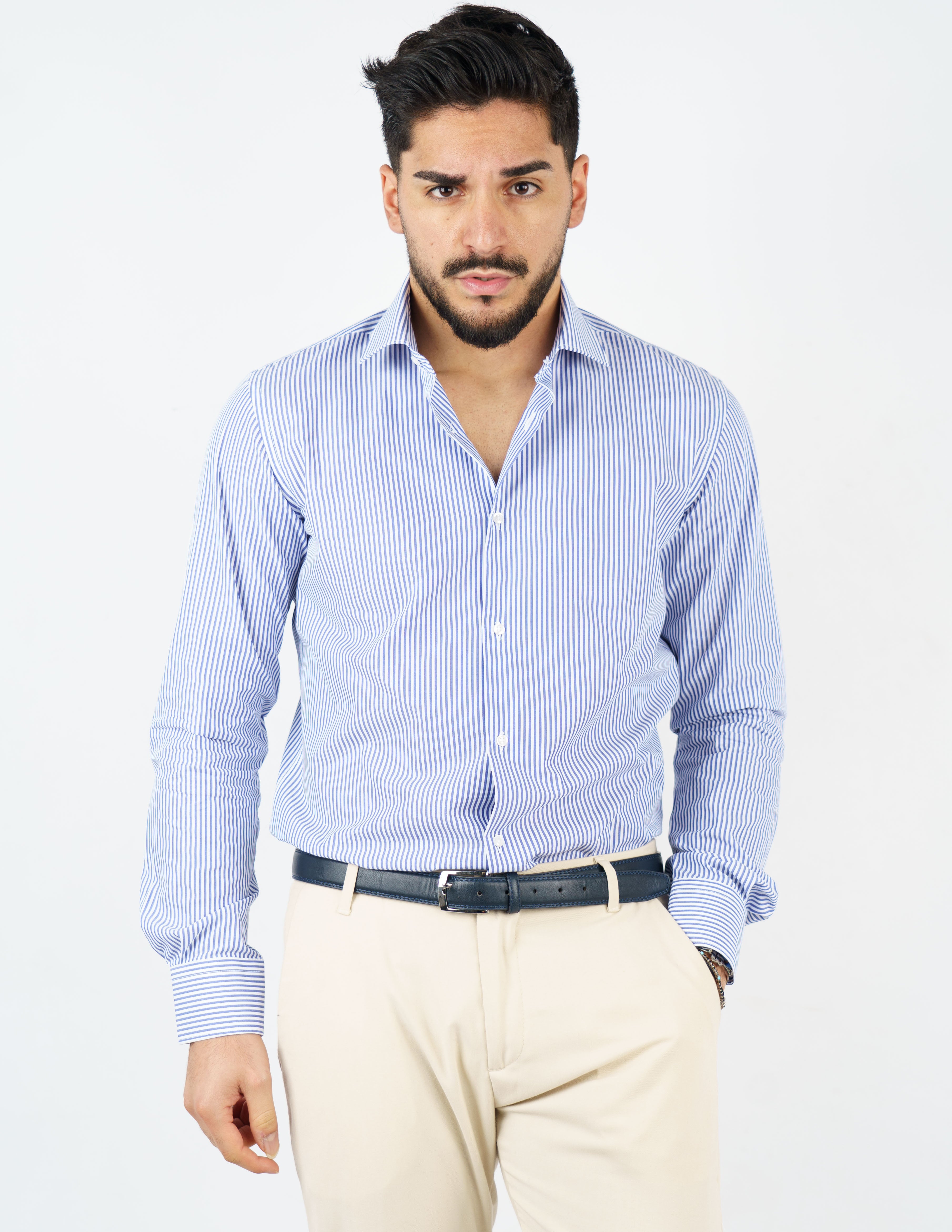 camicia uomo collo francese rigata cotone