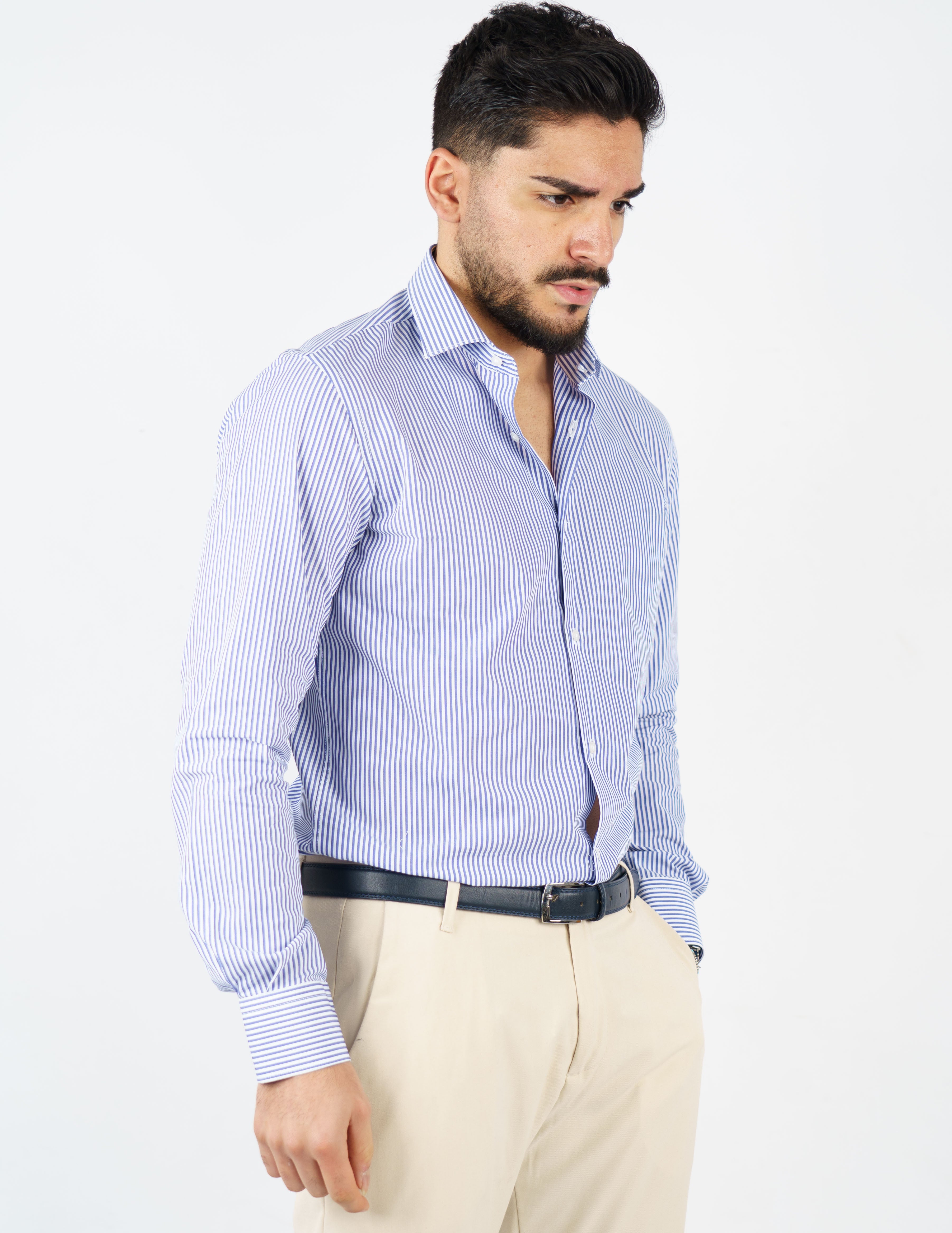 camicia uomo collo francese rigata cotone