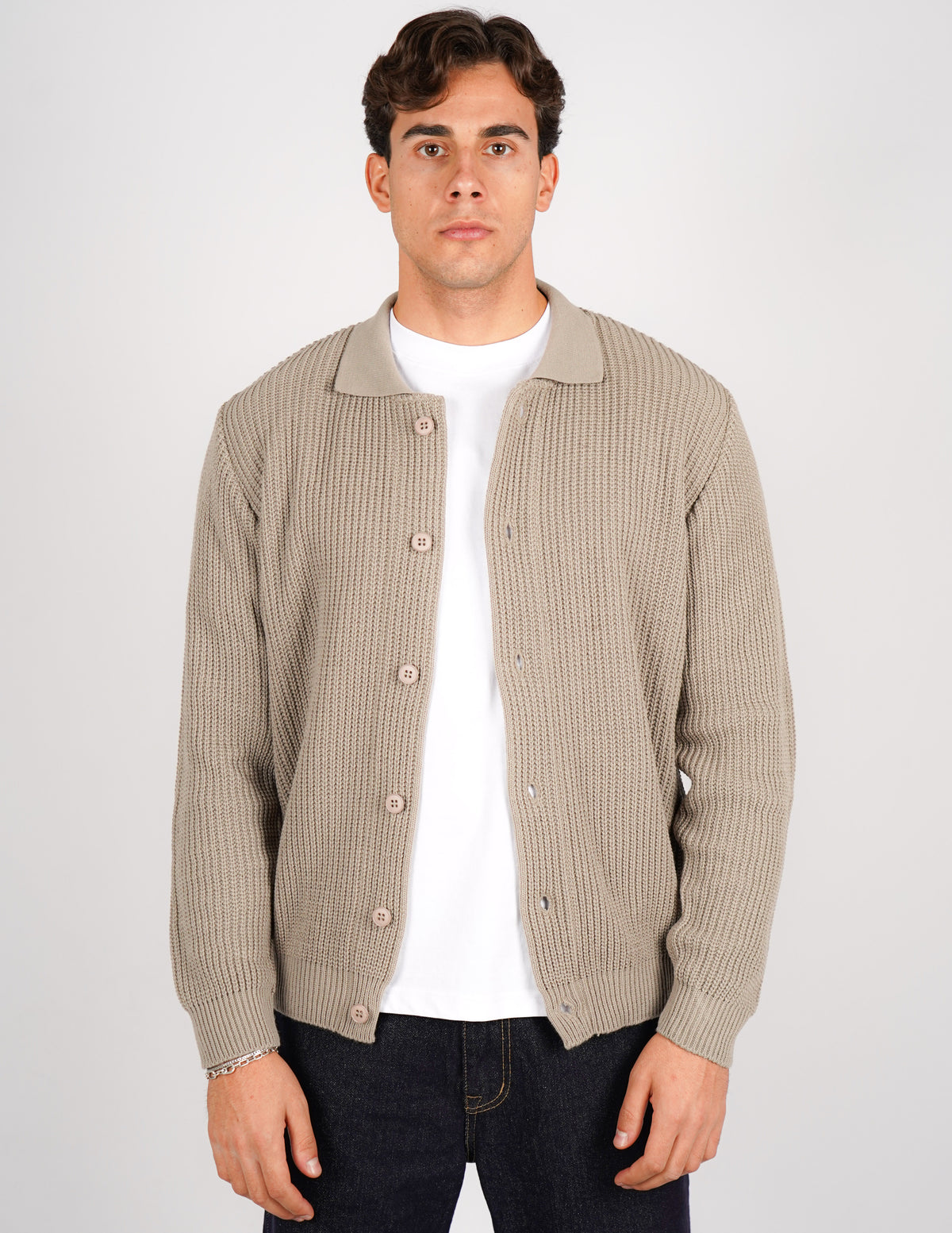 cardigan strutturato tinta unita con collo