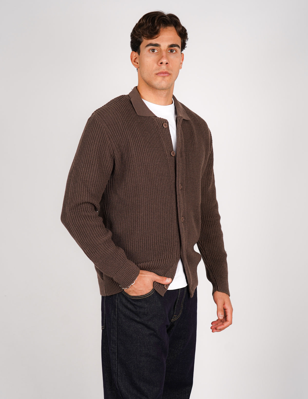 cardigan strutturato tinta unita con collo