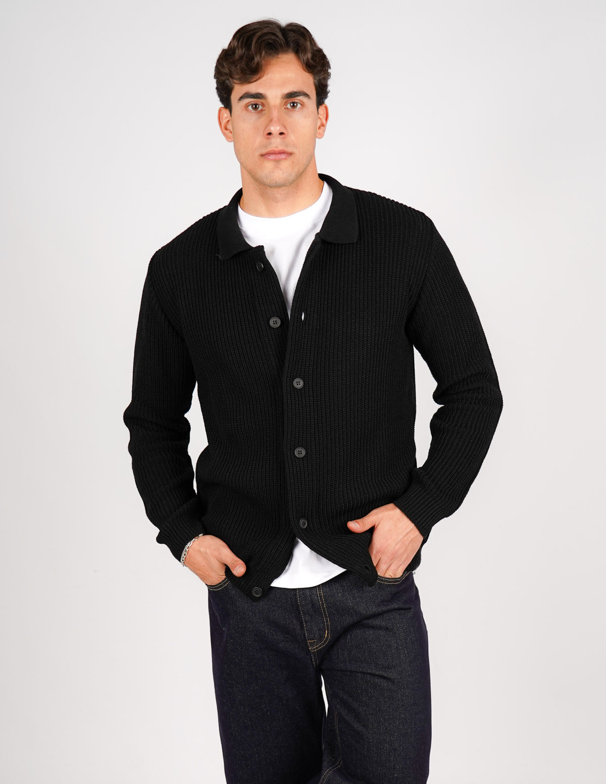 cardigan strutturato tinta unita con collo
