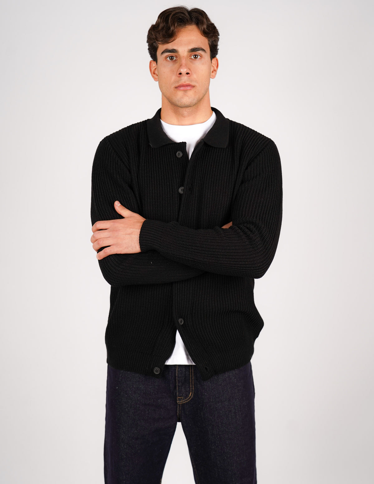 cardigan strutturato tinta unita con collo