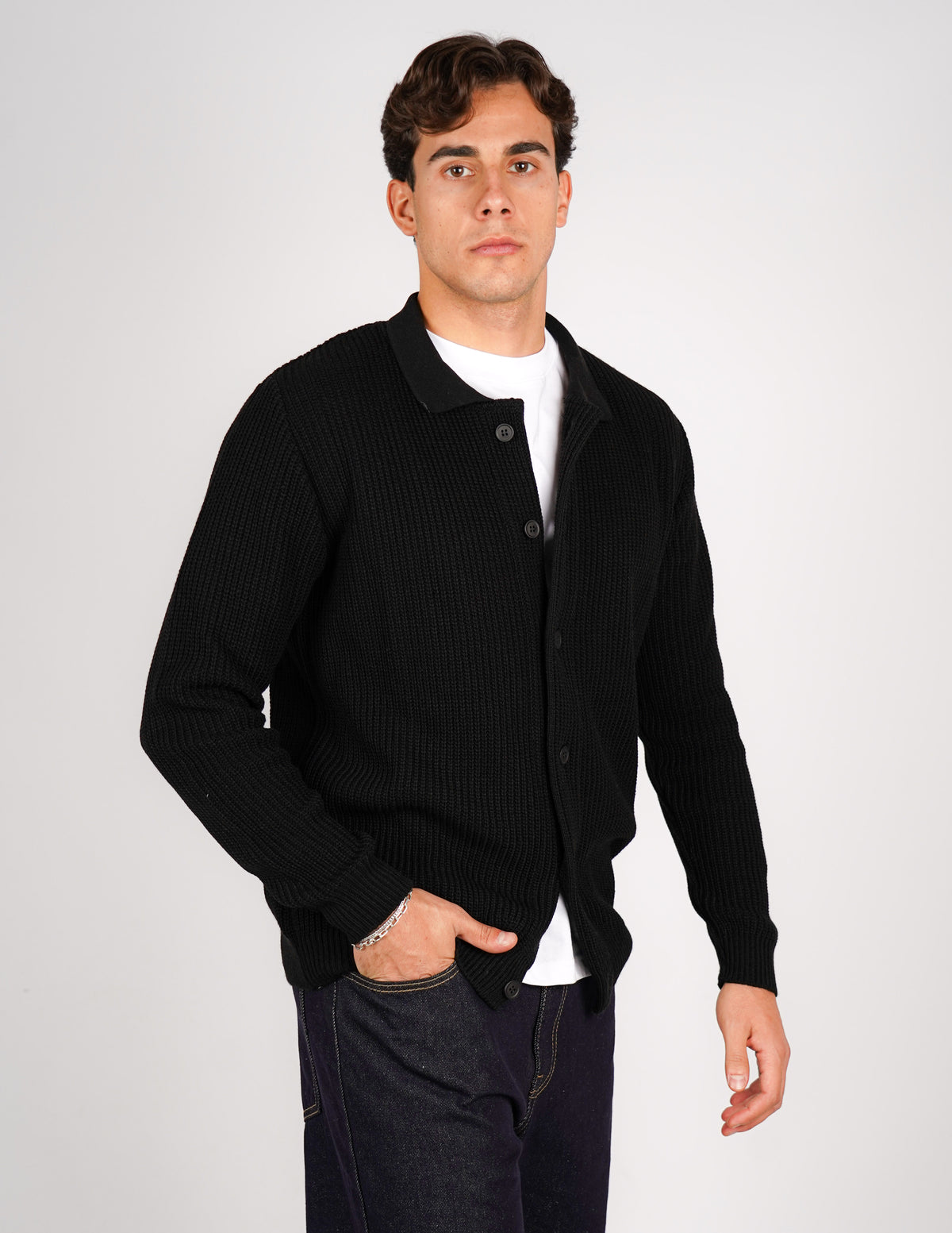 cardigan strutturato tinta unita con collo